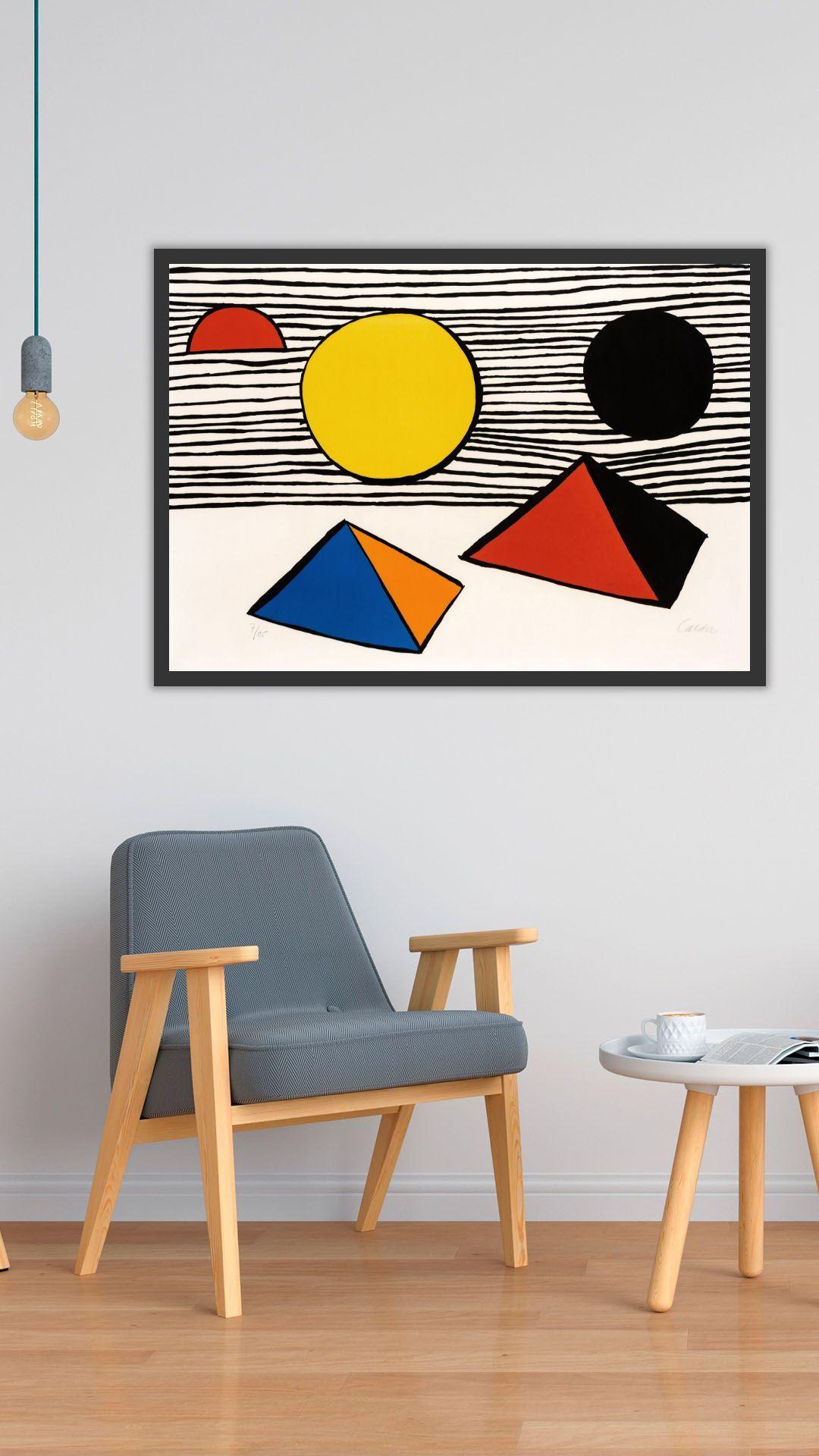 ALEXANDER CALDER  PYRAMIDS AND SUN  SIGNED AND NUMBERED - Orange Abstract Print by Alexander Calder