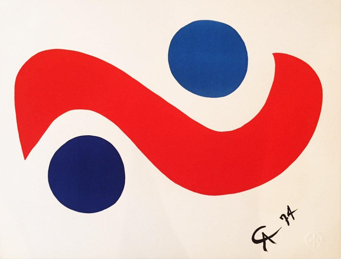 Artist: Alexander Calder
Title: Skybird
Portfolio: Flying Colors
Medium: Lithograph
Year: 1974
Edition: Unnumbered
Framed Size: 27" x 33"
Image Size: 20" x 26" 
Sheet Size: 20" x 26" 
Signature: Signed in the stone