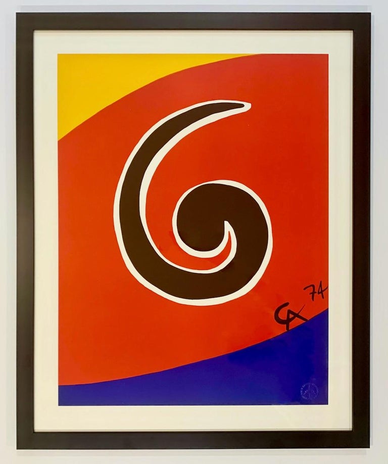 Alexander Calder Skyswirl
Artist: Alexander Calder
Medium: Original lithograph
Title: Skyswirl
Portfolio: Flying Colors
Year: 1974
Edition: Open
Signed: In the stone
Framed Size: 33" x 27"
Image Size: 20" x 26" (50.8 x 66 cm)
Sheet Size: 20" x 26"