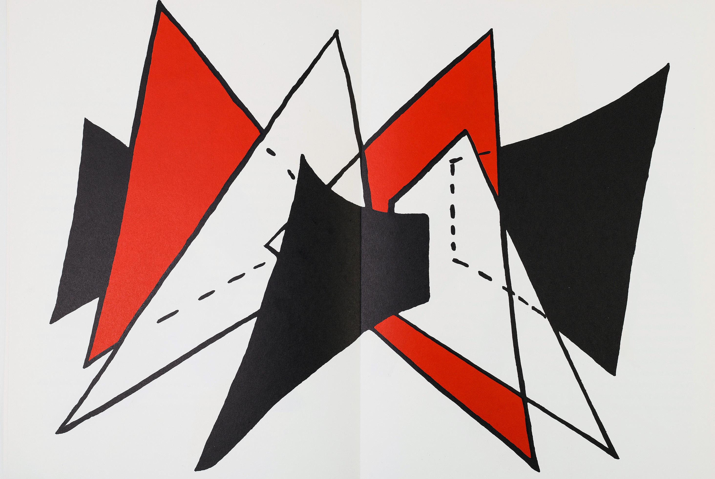 Vintage 1960s Alexander Calder Lithograph.  
Published by: Galerie Maeght, Paris, 1963. 
Portfolio: Derrière le Miroir.

Medium: Lithograph in colors. 
15 x 22 inches.
Center fold-line as issued; very good overall condition for its age.
Unsigned