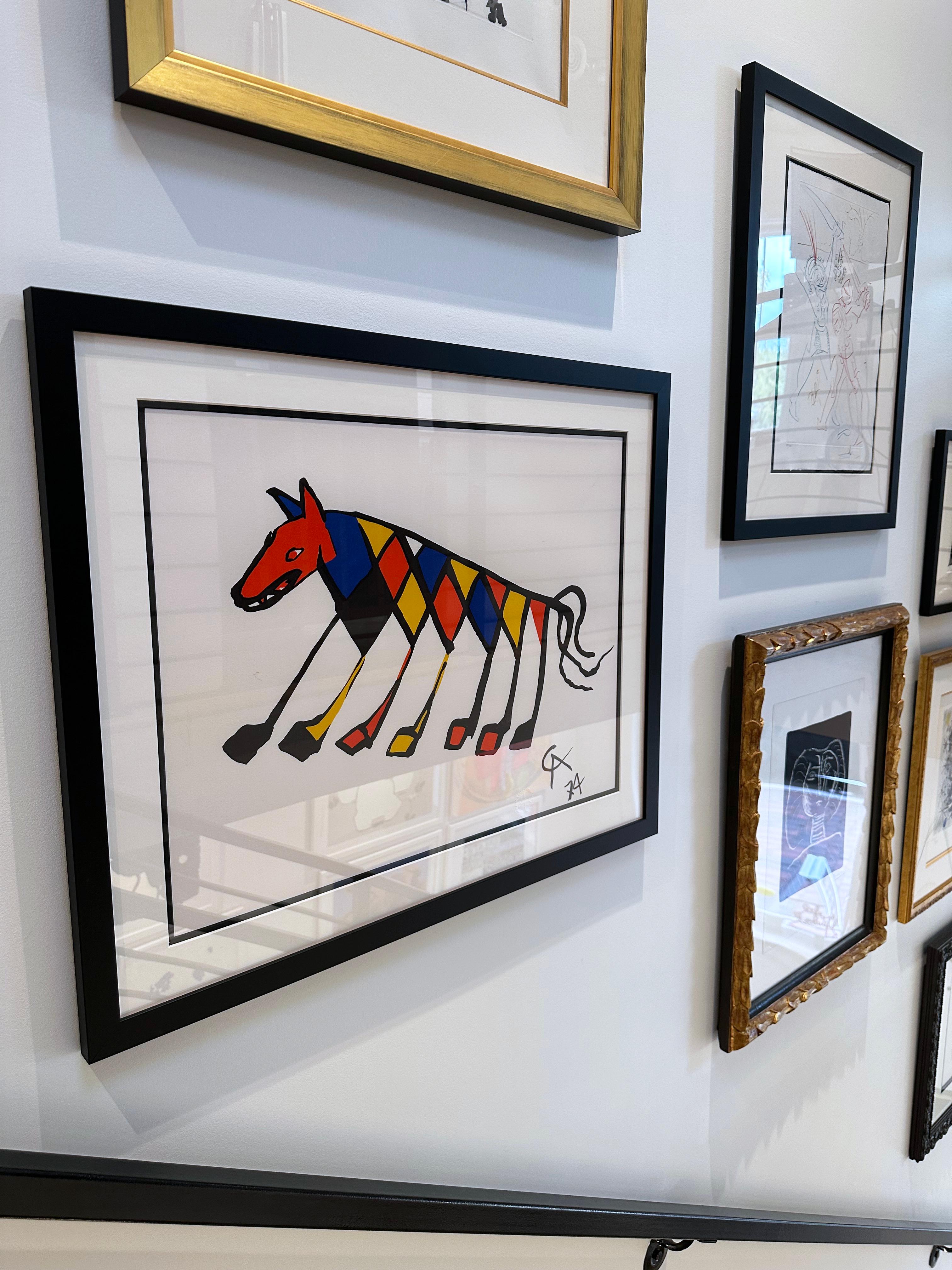 Artiste : Alexander Calder
Titre : Beastie
Portefeuille : Flying Colors
Médium : Lithographie
Année : 1974
Édition : Ouverte
Taille du cadre : 27