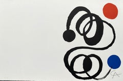 Une spirale noire, des bulles rouges et bleues - Lithographie originale signée à la main