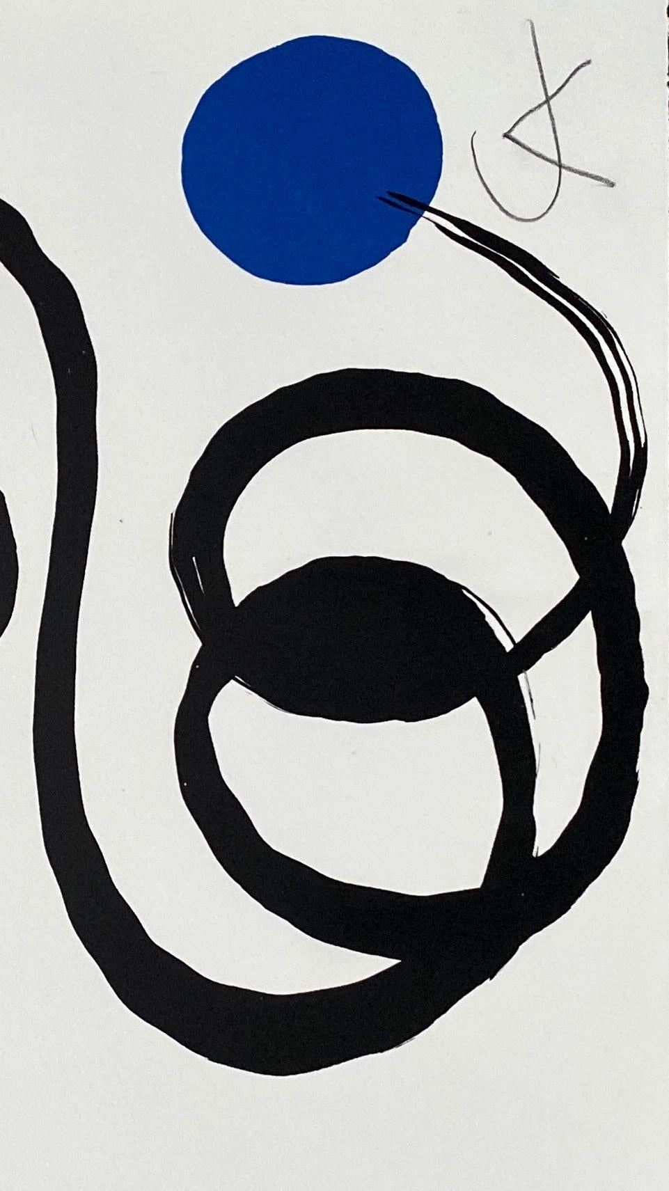 Alexander Calder
Black Spiral, Red & Blue Bubbles

Original lithograph, 1967
Hand signed in pencil by the artist
Annotated EA (épreuve d'artiste / artist proof) aside the edition of 150 copies
On Rives vellum size 37 x 56 cm
Very good condition