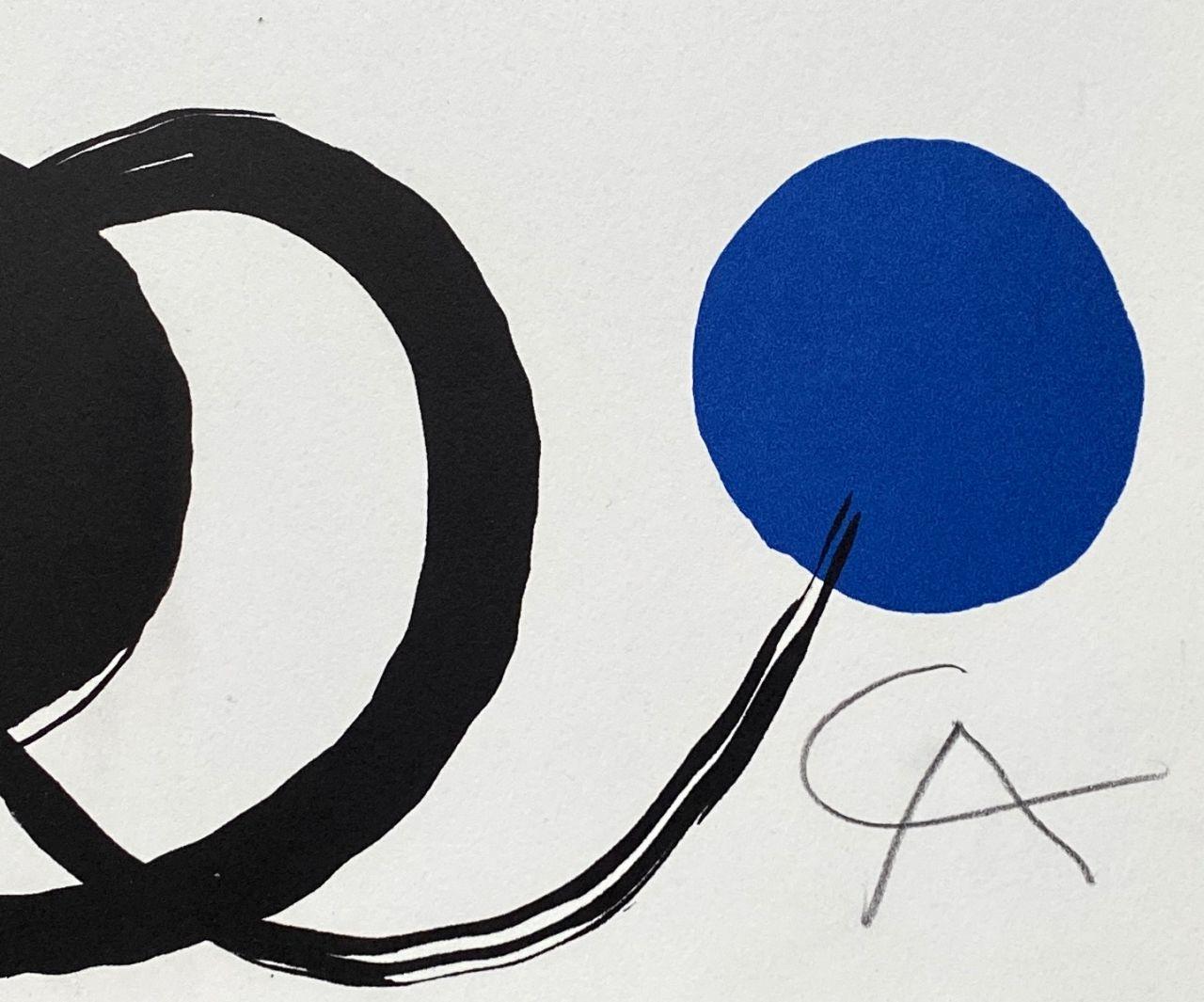 Black Spiral, Red & Blue Bubbles - Original Lithograph Hand Signed  - Gray Abstract Print by Alexander Calder