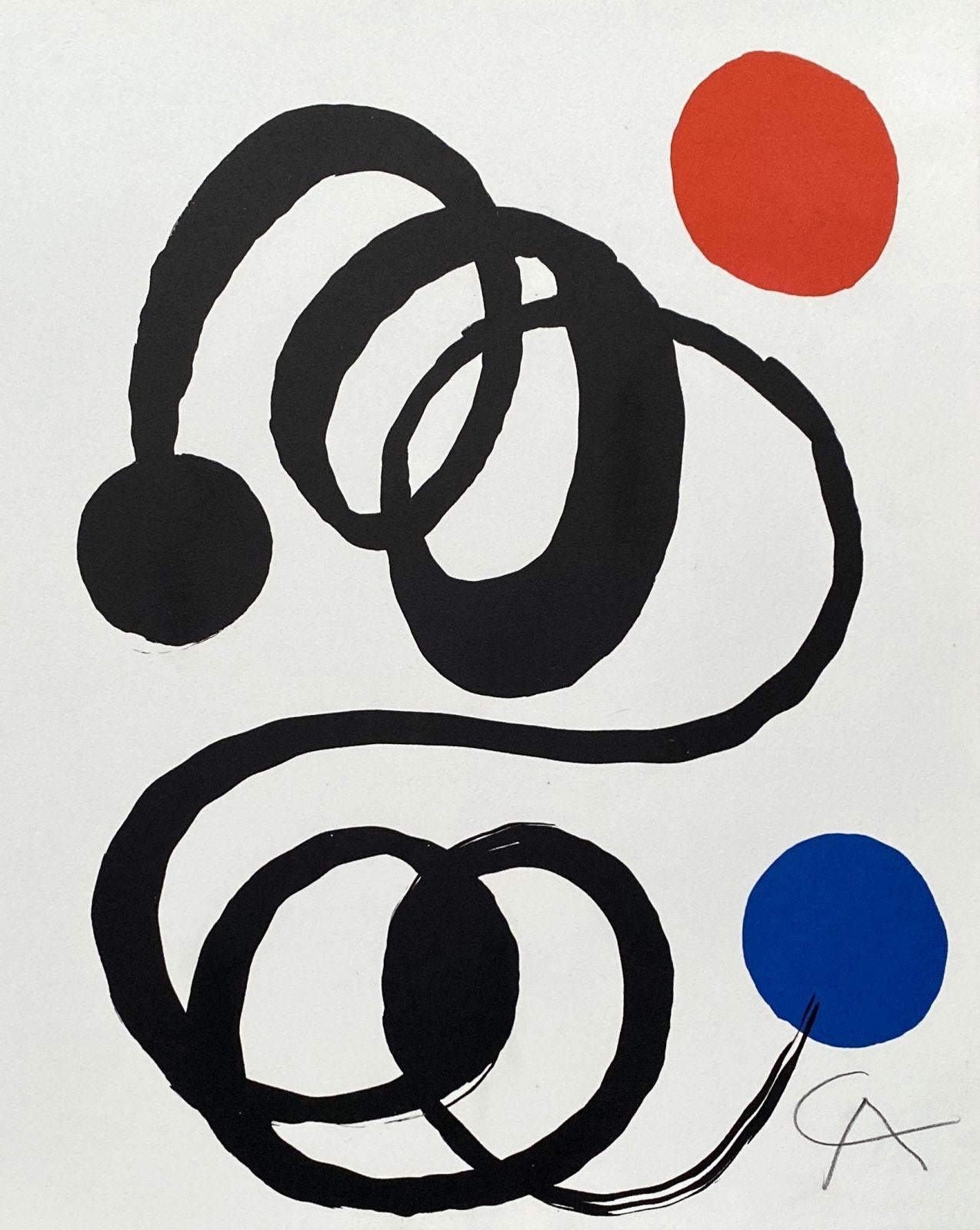 Alexander Calder Abstract Print - Black Spiral, Red & Blue Bubbles - Original Lithograph Hand Signed 