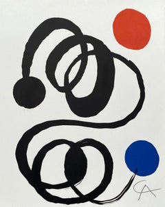 Black Spiral, Red & Blue Bubbles - Original Lithograph Hand Signed 