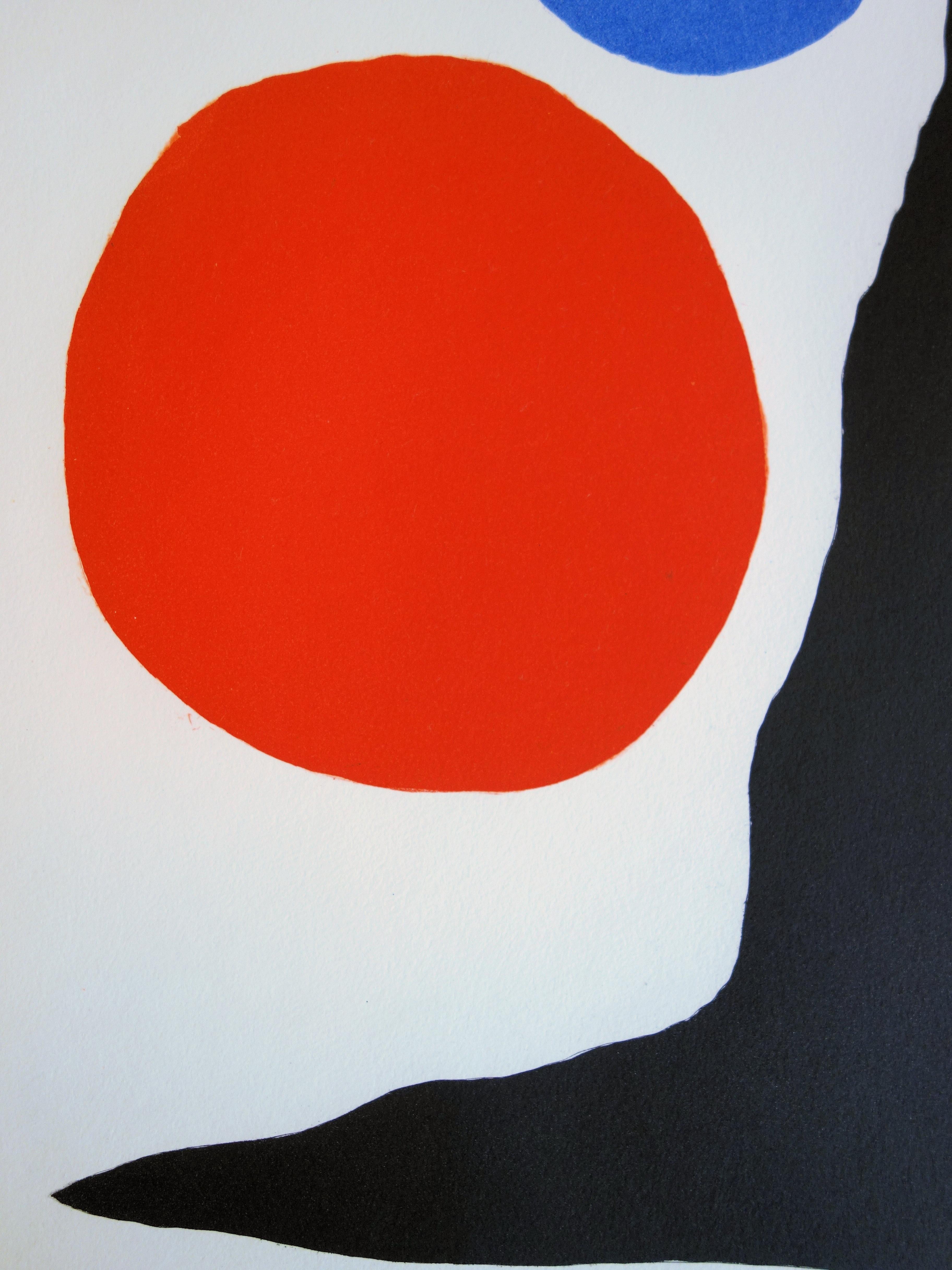 Blue and Red Ball - Original color Etching and Aquatint - 1967 - Gray Abstract Print by Alexander Calder