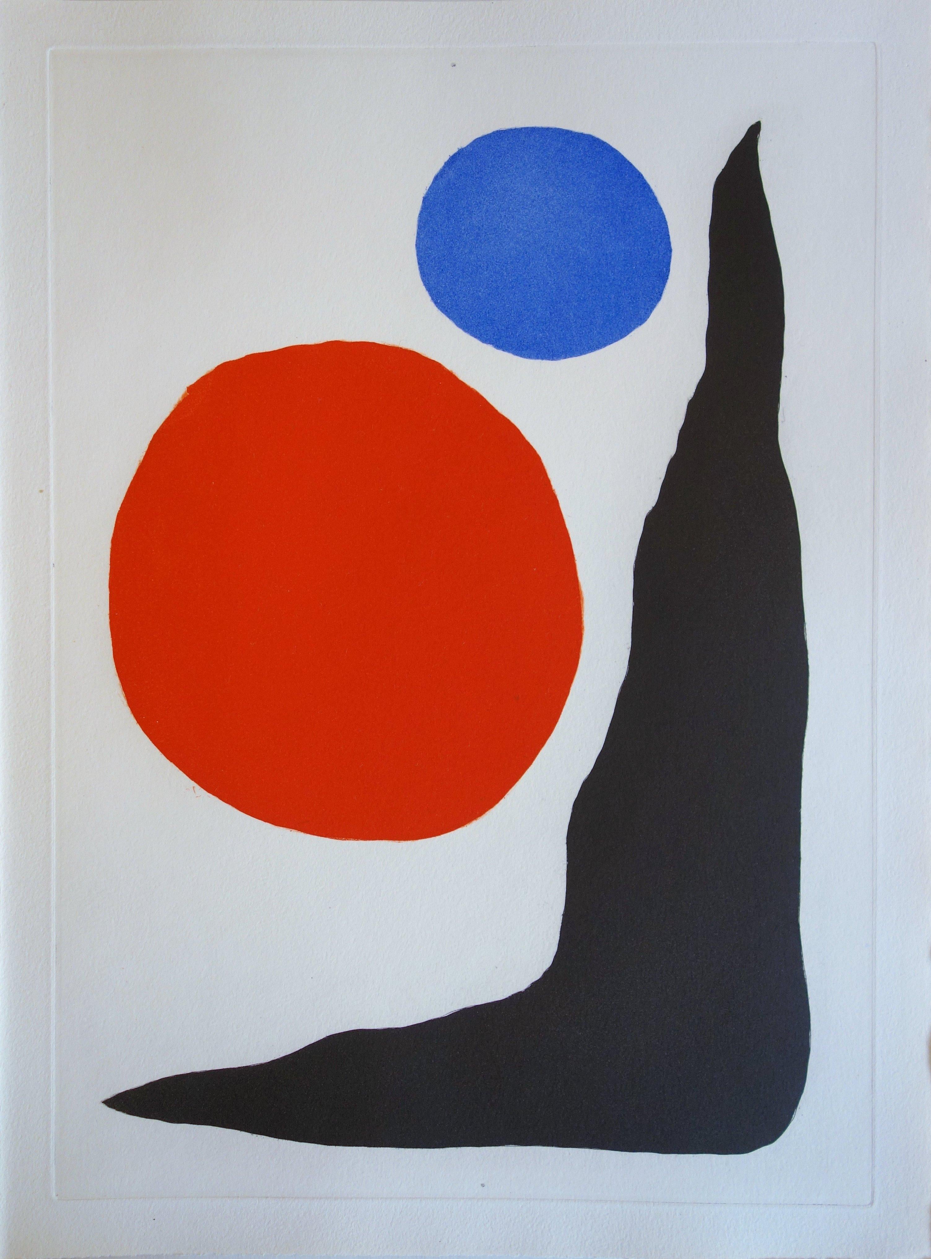 Alexander Calder Abstract Print - Blue and Red Ball - Original color Etching and Aquatint - 1967