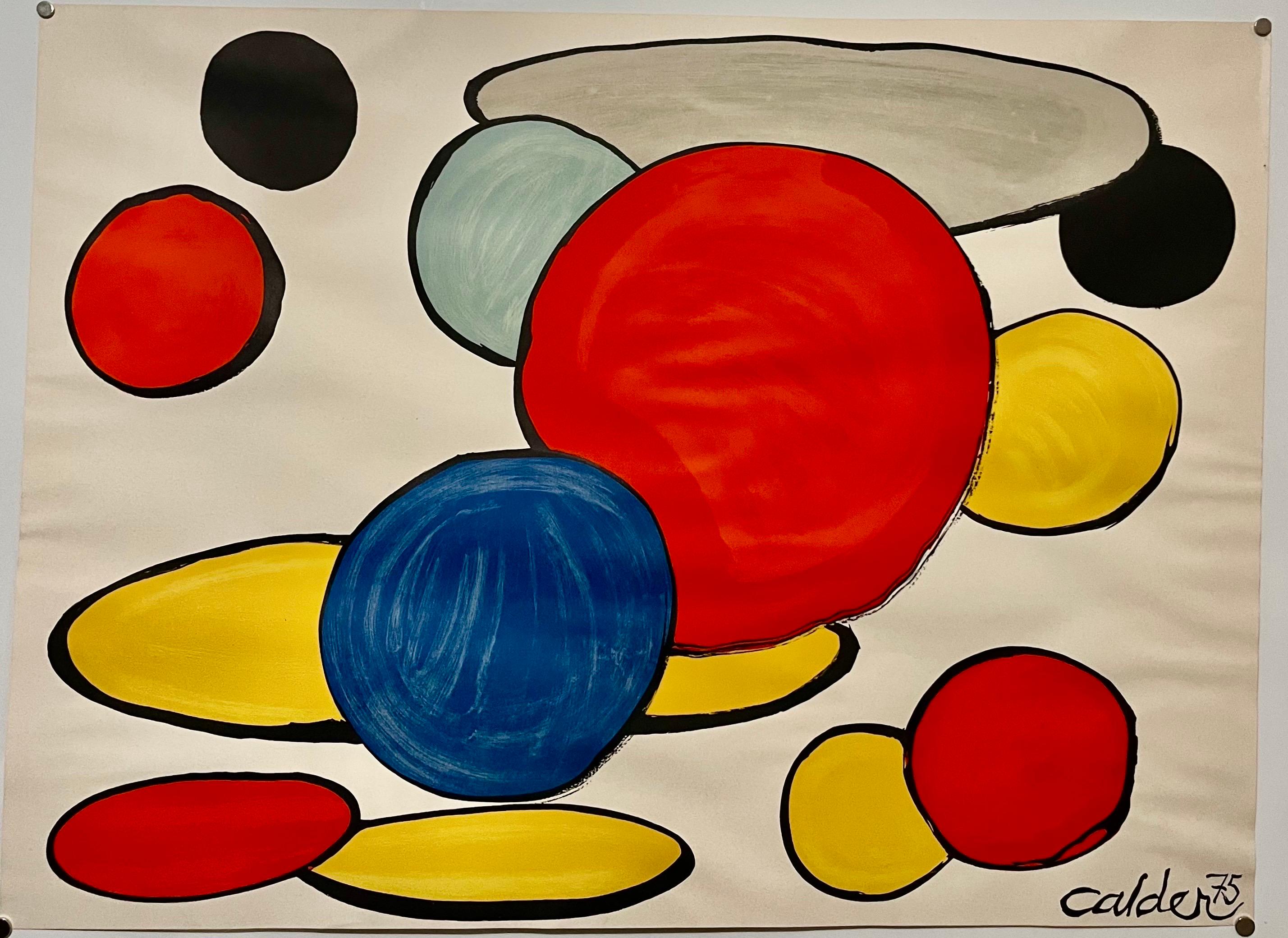 Bold Abstract Round Shapes, Circles Color Lithograph Alexander Calder Revolution 1