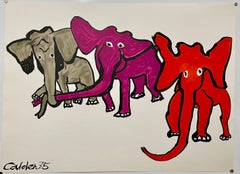 Bold Whimsical Abstract Elephants Color Lithograph Alexander Calder Revolution