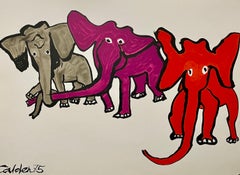 Bold Whimsical Abstract Elephants Color Lithograph Alexander Calder Revolution