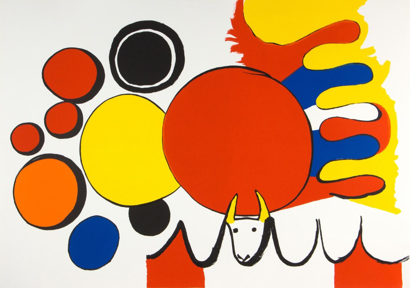 Alexander Calder Interior Print - 'Bull and Circles (From Poems to Watch)' Lithograph proof 1975