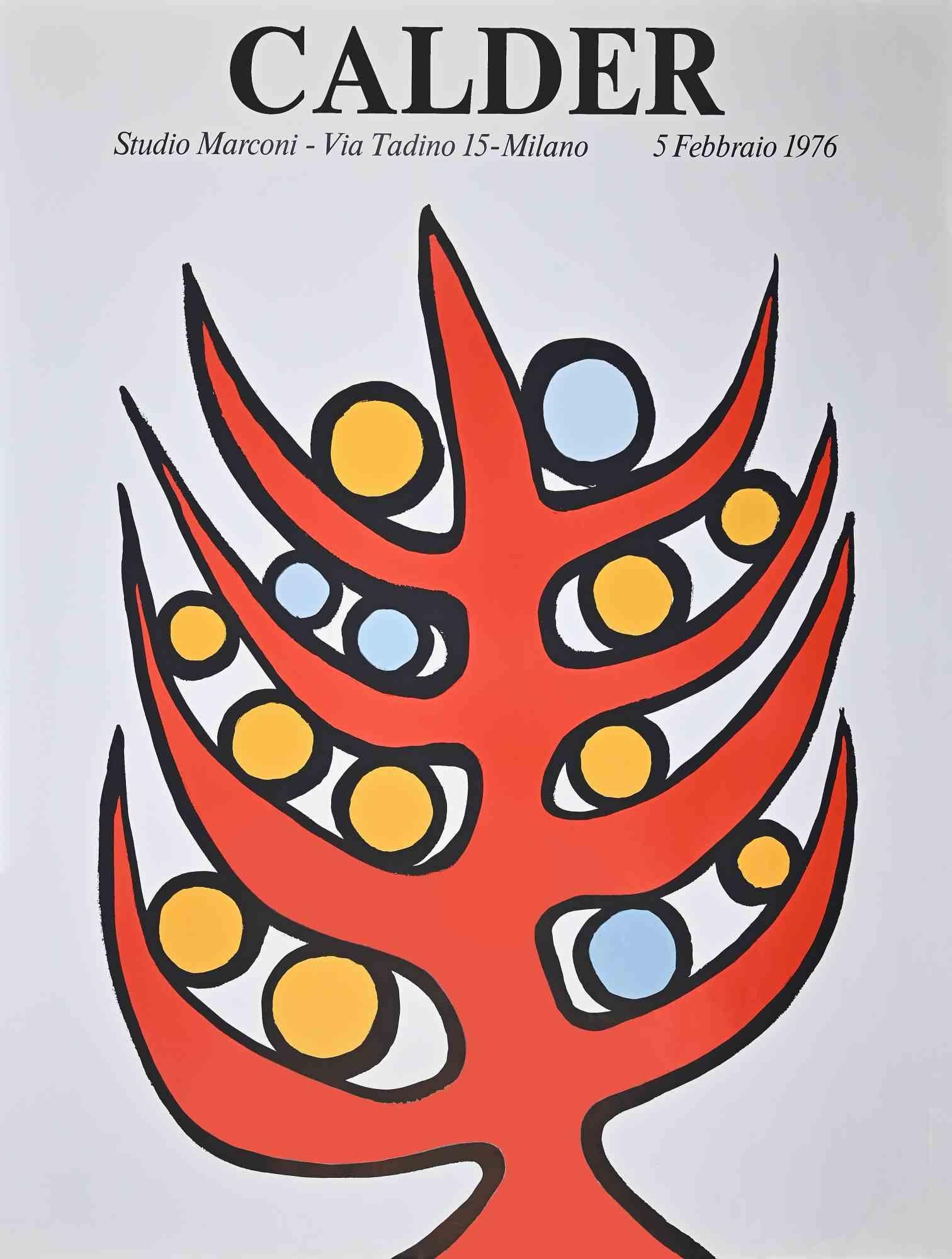 L
affiche de l
exposition Calder est une sérigraphie originale réalisée par Alexander Calder en 1976 au "studio Marconi" à Milan.

En bon état, avec quelques plis dans la marge.

Cette belle estampe colorée a été réalisée à l
occasion de