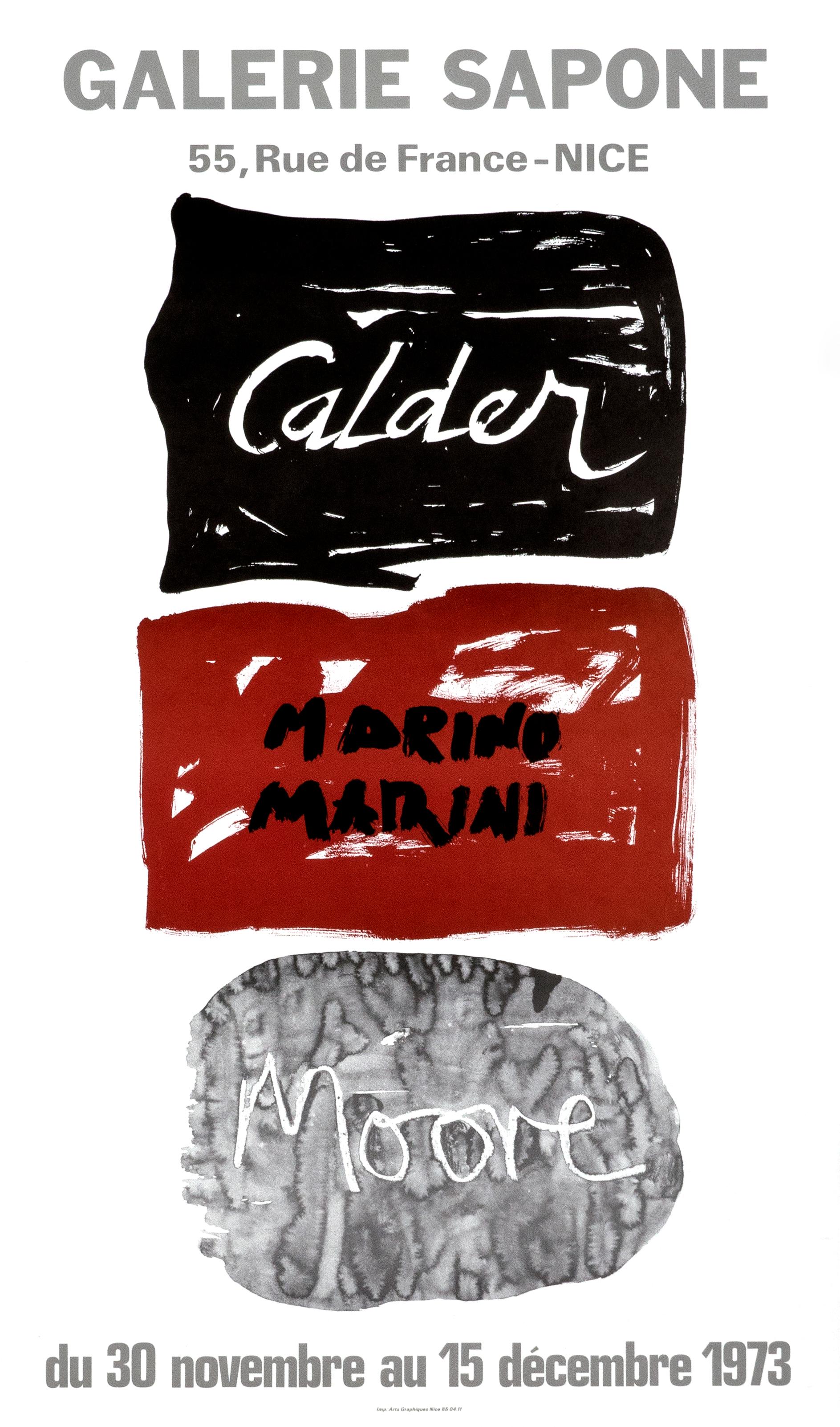 Alexander Calder Abstract Print - "Calder - Marini - Moore at Galerie Sapone" Original Art Exhibition Poster 1970s