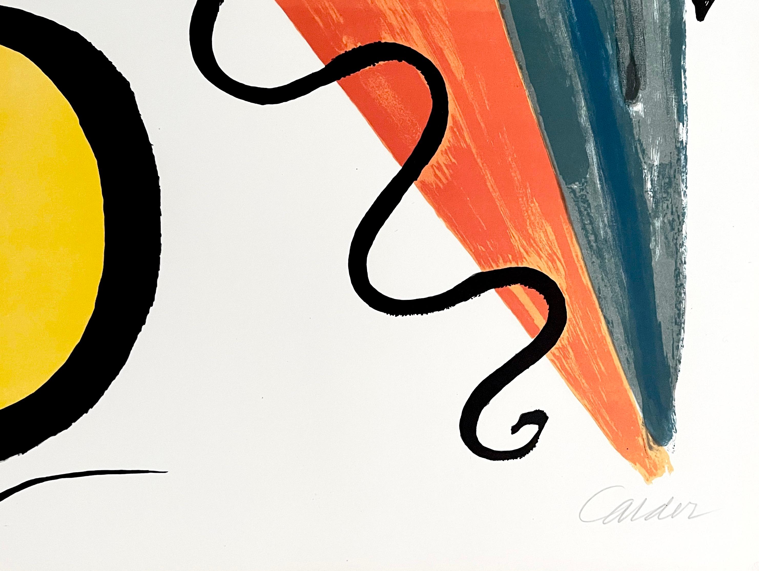 Artist: Alexander Calder (1898-1976)
Title: Cinq Boules et Deux Serpents
Year: 1965
Medium: Lithograph in colors on wove paper
Edition: 90, plus proofs
Size: 20.5 x 28.75 inches
Condition: Excellent
Inscription: Signed and numbered 50/90 in pencil