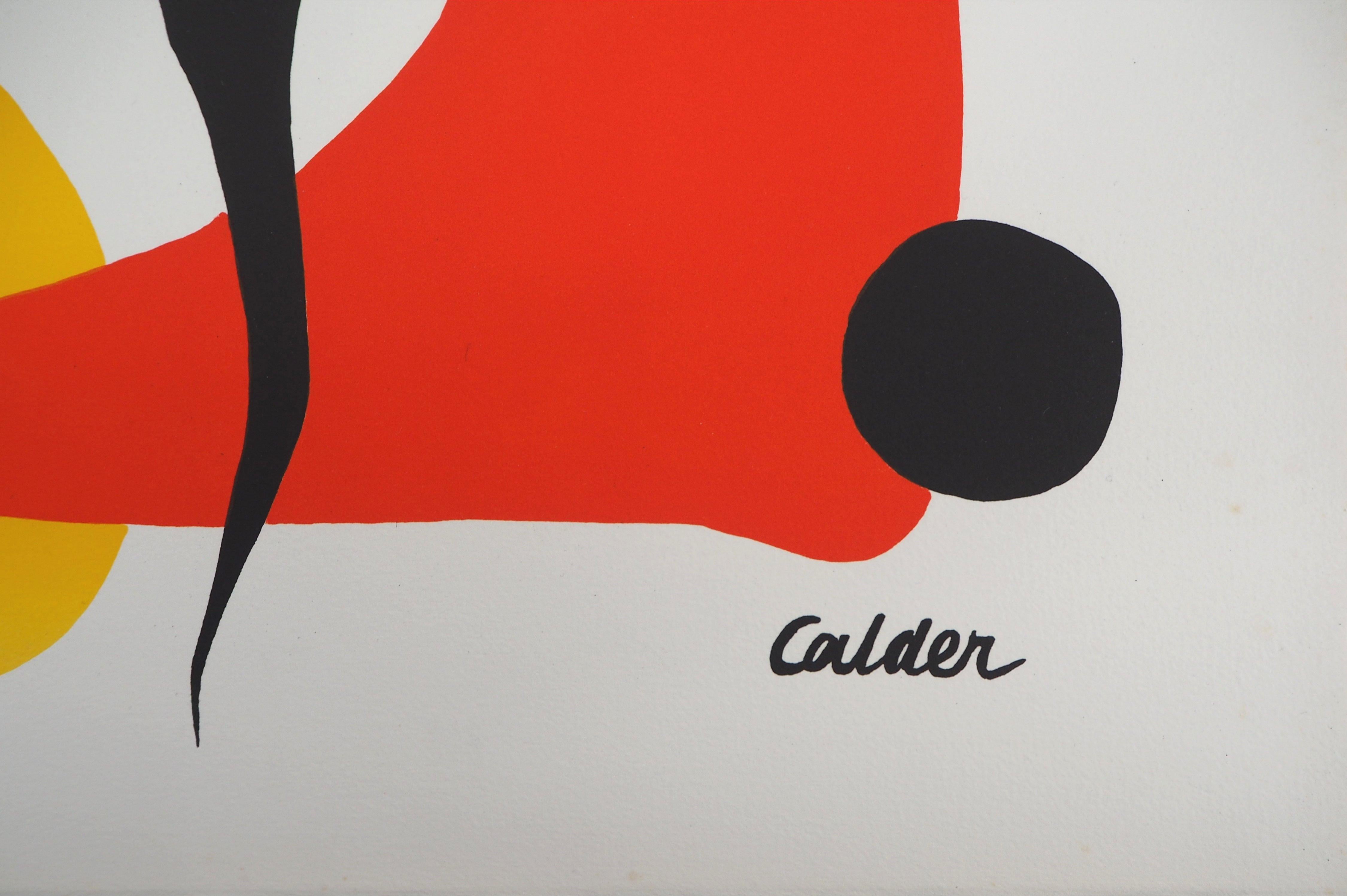 Circles and triangle - Original signed lithograph - Gray Abstract Print by Alexander Calder