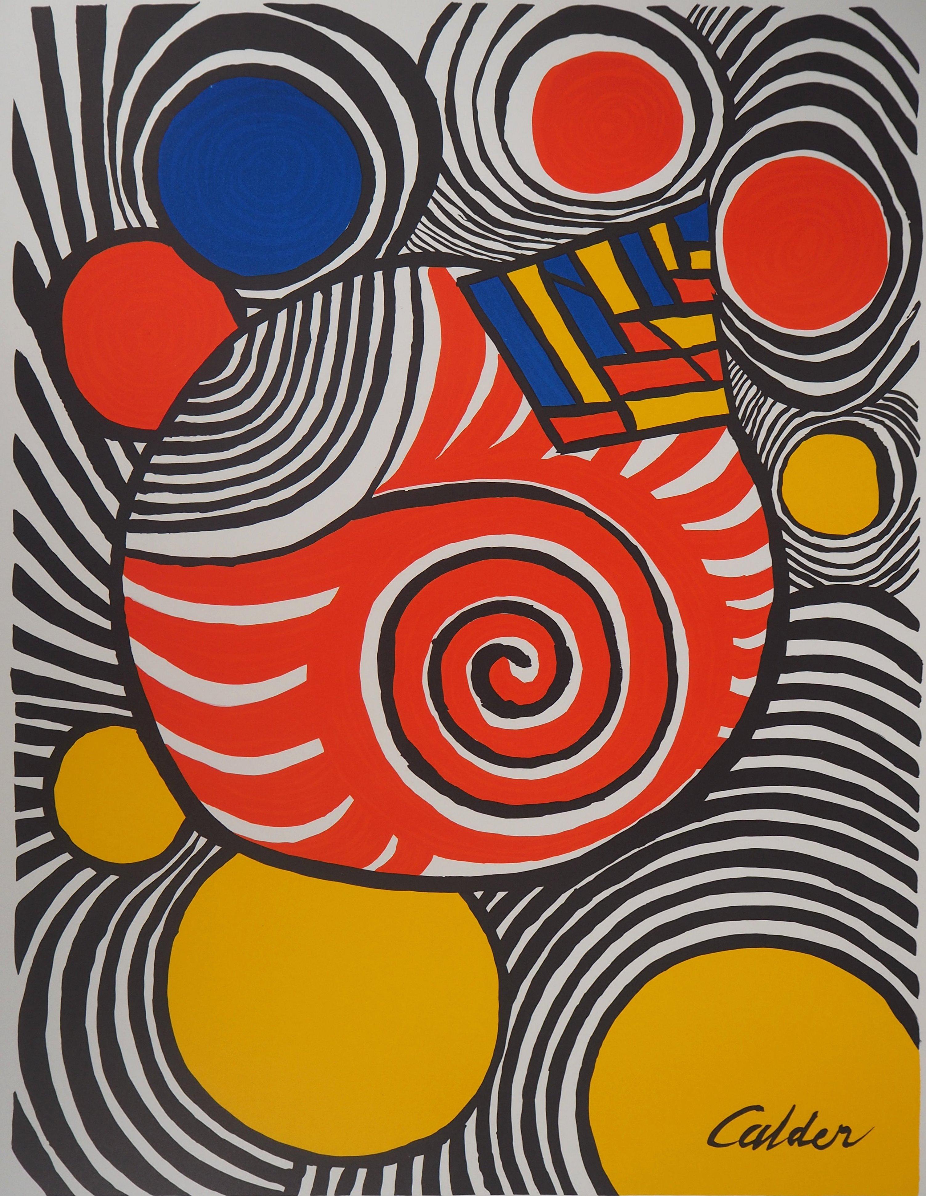 Color Balloons and Waves (Les Travestis du Reel) - Lithograph poster - 1979 - Beige Abstract Print by Alexander Calder