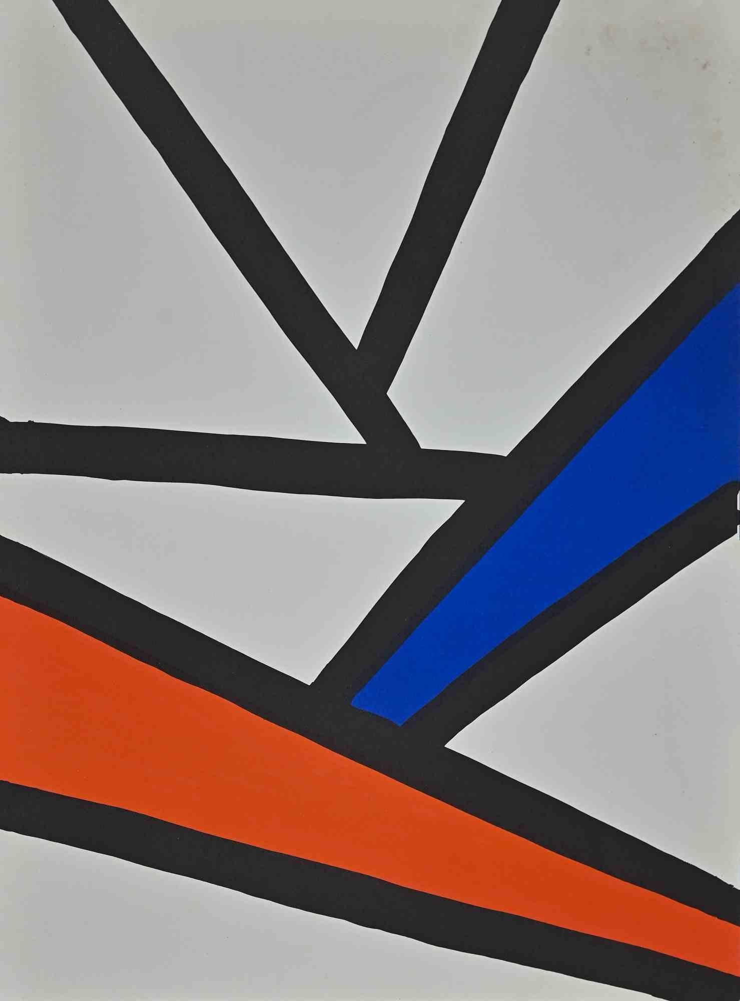 Composition  is a  lithograph print realized after Alexander Calder in 1968.

The artwork shows abstract shapes in vivid colors is typical of the artist's style.

Good conditions with slight foxing and a very small cut on the lower.

On the back of