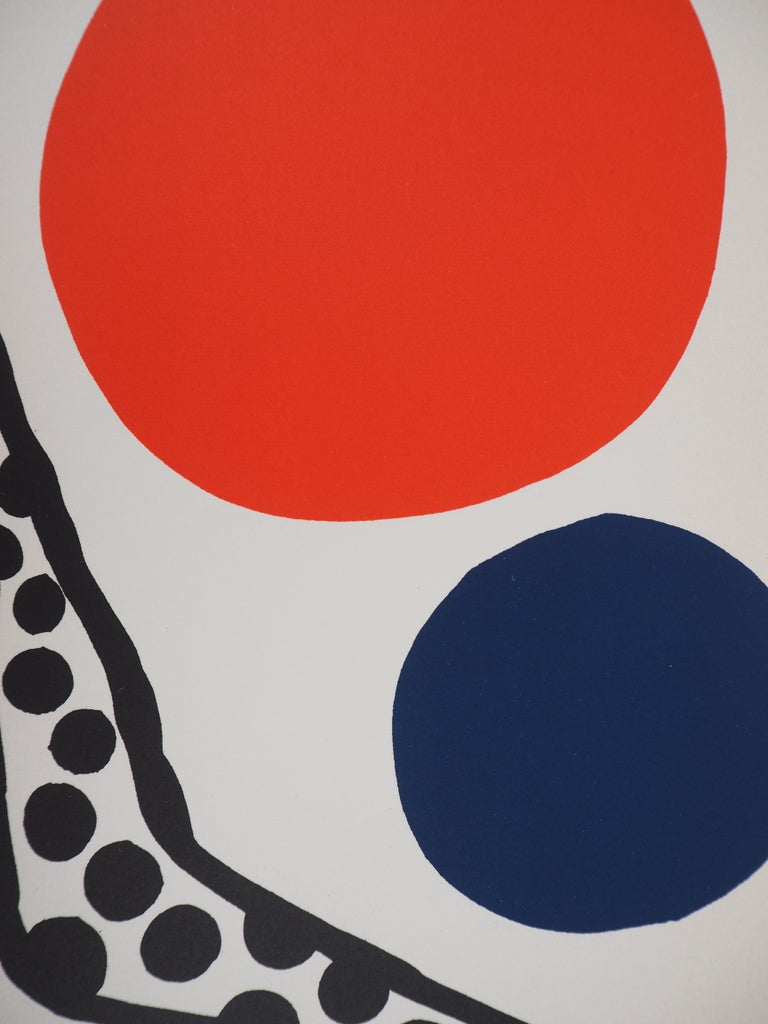 Composition with Red and Blue Ball - Original lithograph (Mourlot) - Gray Abstract Print by Alexander Calder