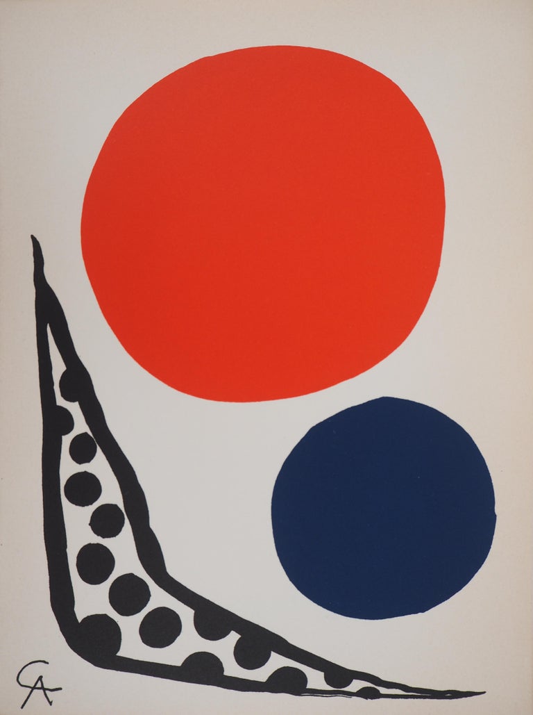 Alexander Calder Abstract Print - Composition with Red and Blue Ball - Original lithograph (Mourlot)
