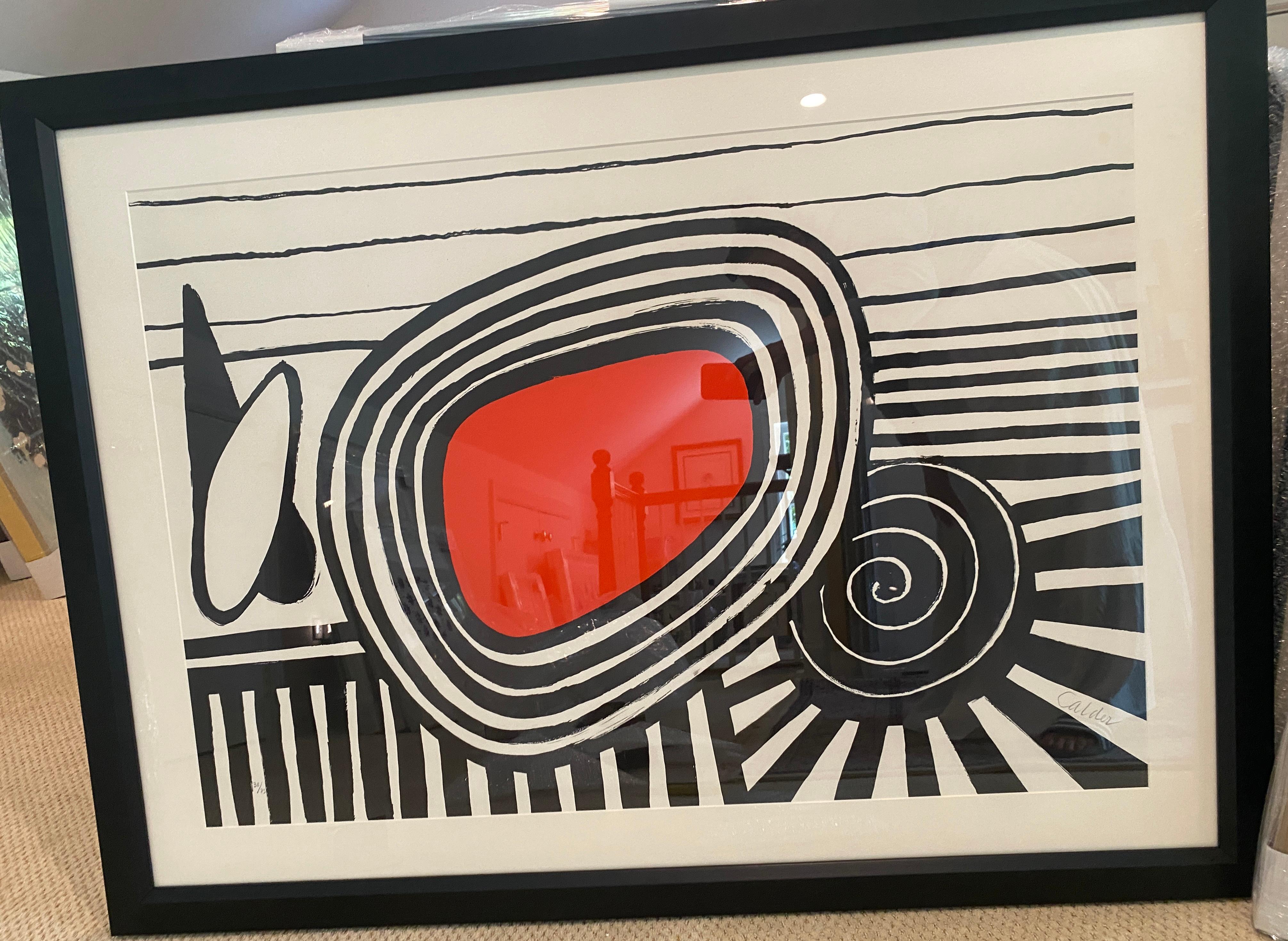 Composizione con ovale rosso e spirale nera - Print di Alexander Calder