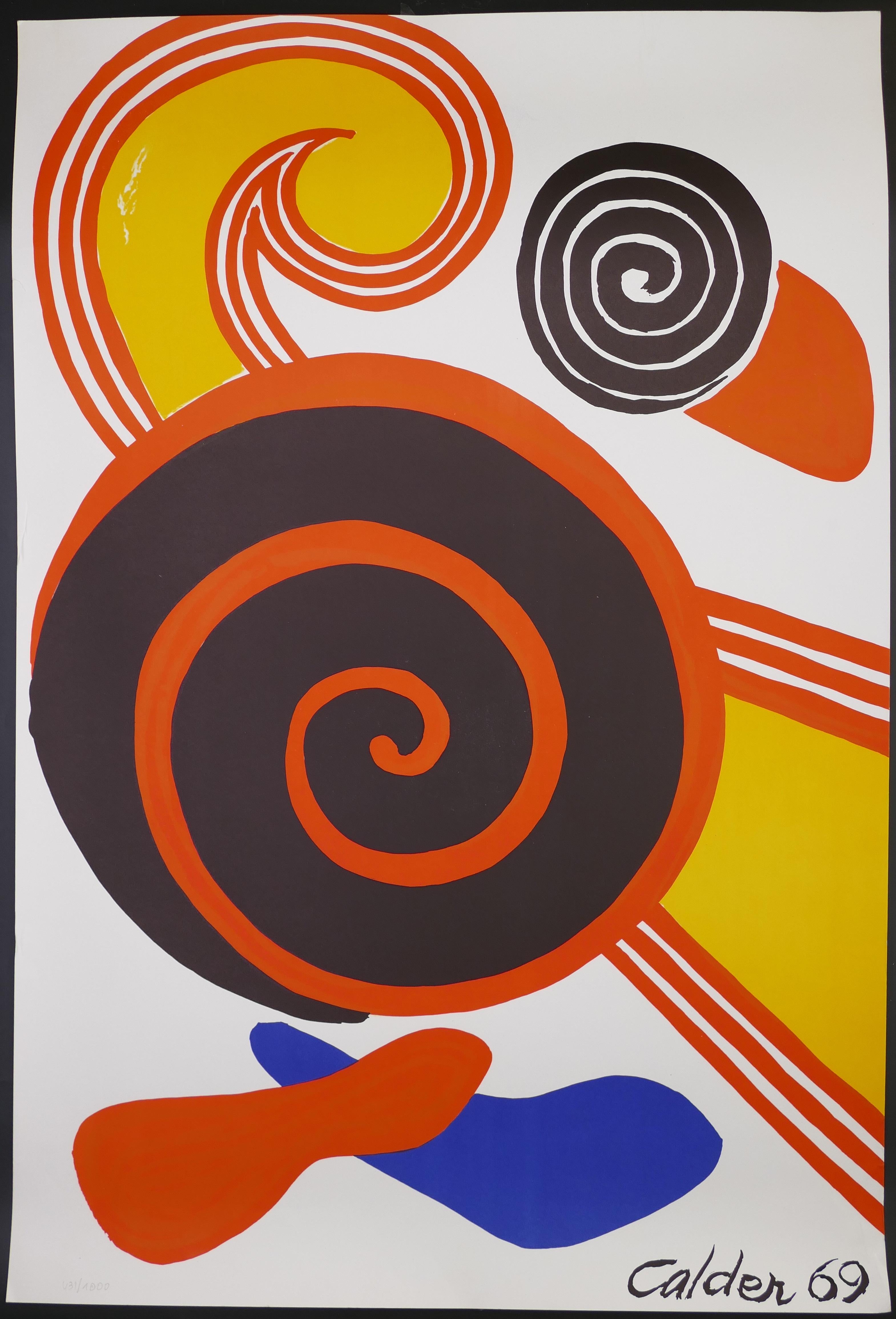 Alexander Calder Abstract Print - Composition With Spirals - Vintage Lithographic Poster - A. Calder - 1969