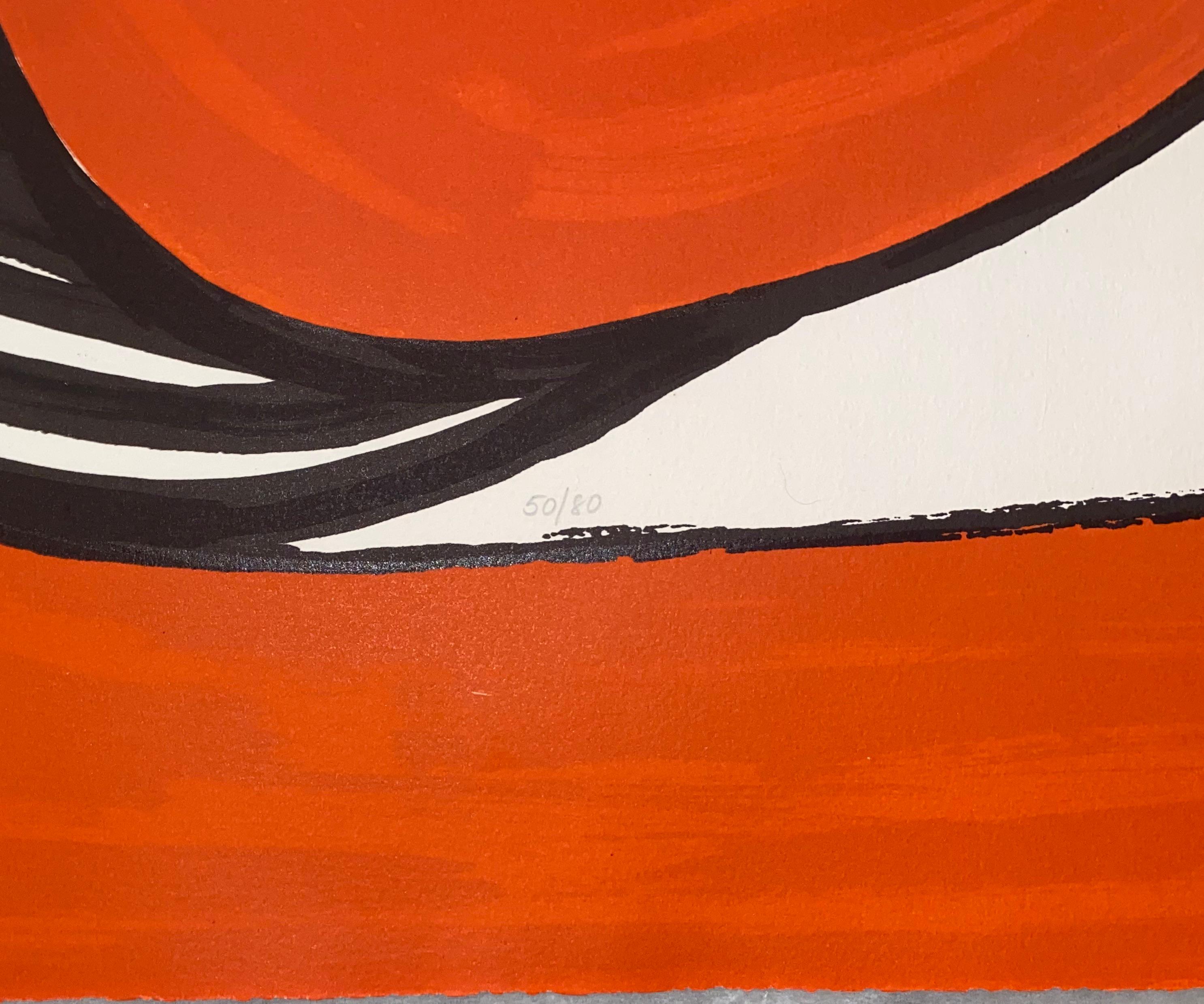 Alexander Calder (American, 1898-1976)
Signed: Calder (Lower, Right)
Discs and Spirals, 1970
Lithograph in Colors on Wove Paper
Sheet Size: 26” x 38”
Numbered: Numbered from an edition of 80

This piece is in excellent condition. It has been