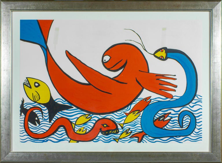 "Dolphin" framed lithograph by Alexander Calder. Hand-numbered EA in lower left corner. Hand-signed Calder in lower right corner. From an edition of 75.