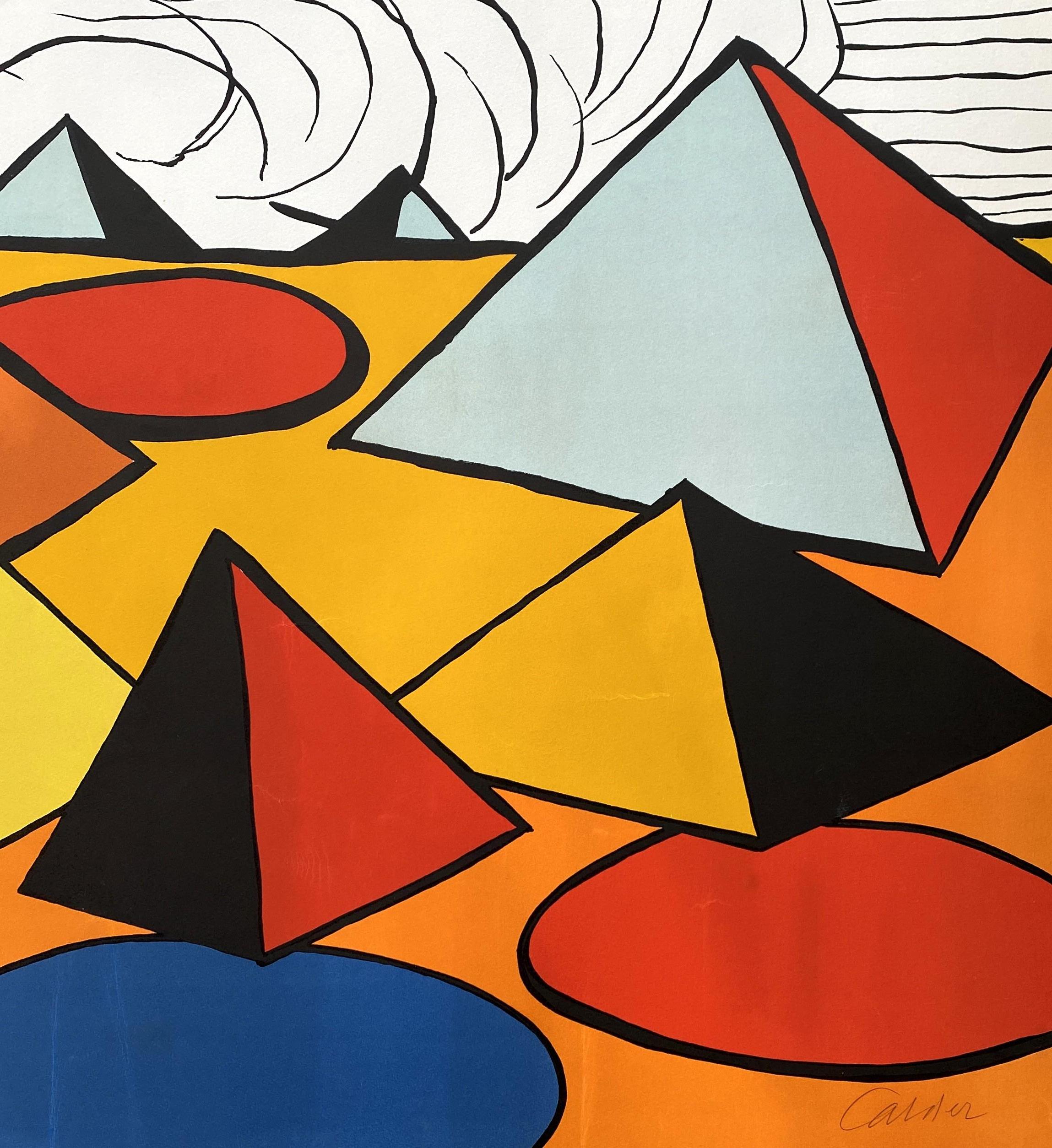 Egypt, Multicolored Pyramids - Original Lithograph Hand Signed  - Abstract Print by Alexander Calder
