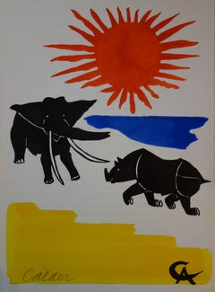 Eléphant et Rhinocéros - Lithographie originale signée - 1966