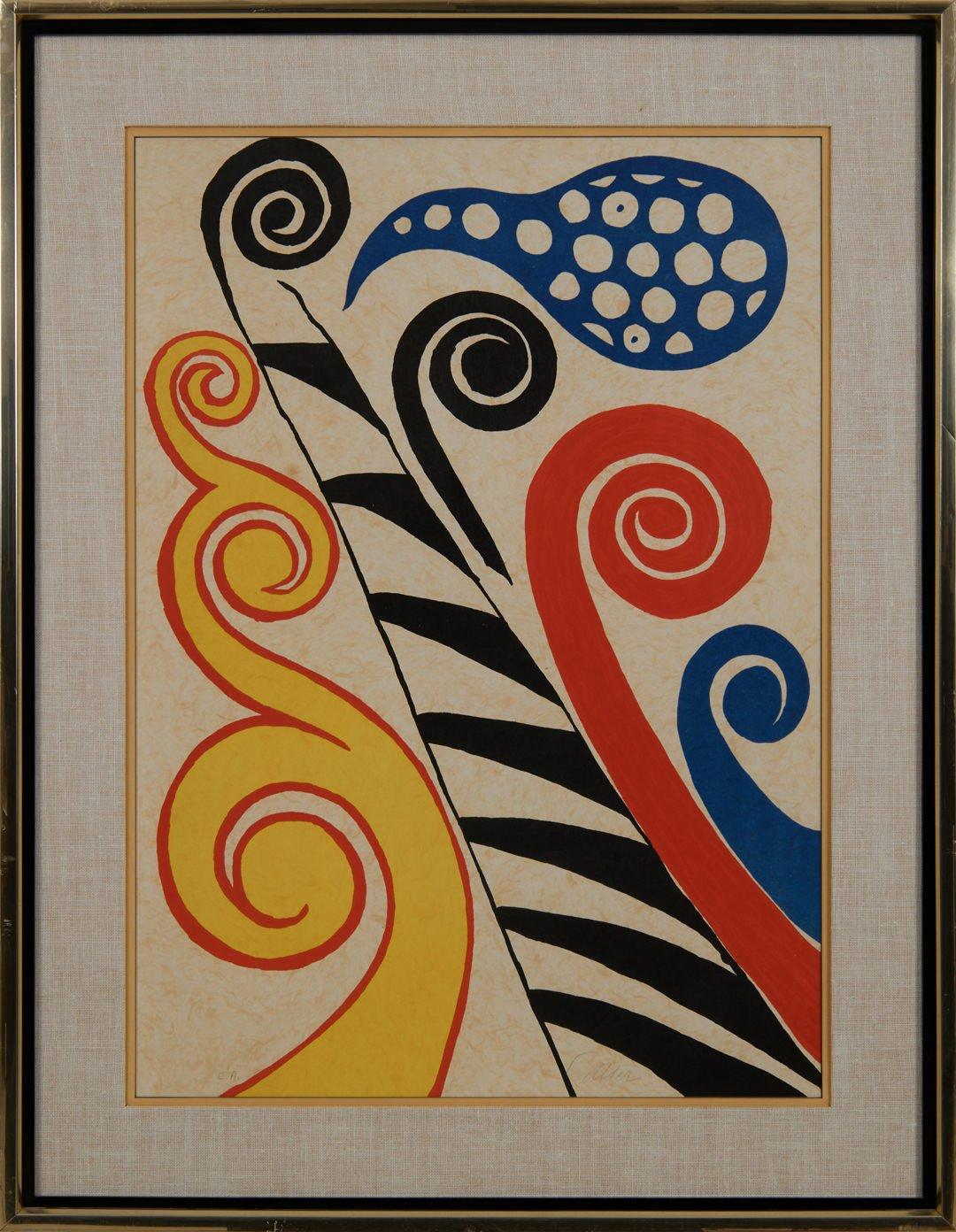 Fiesta, c. 1973, red, yellow & blue figurative abstract lithograph - Print by Alexander Calder