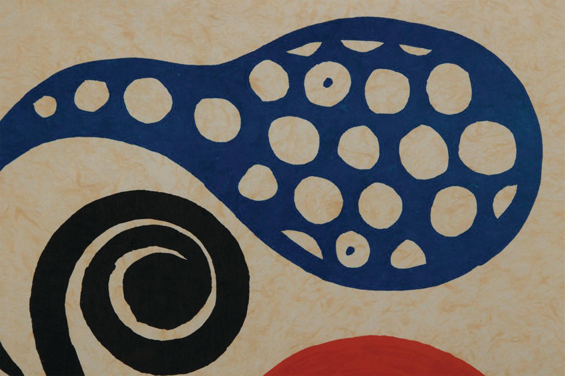 Alexander Calder (Américain, 1898-1976)
Fiesta, c. 1973
Lithographie en couleurs
Signé en bas à droite
Édition : E. A.
20 x 28 pouces
35.5 x 37.75 pouces, encadré

L'un des sculpteurs américains les plus connus, 