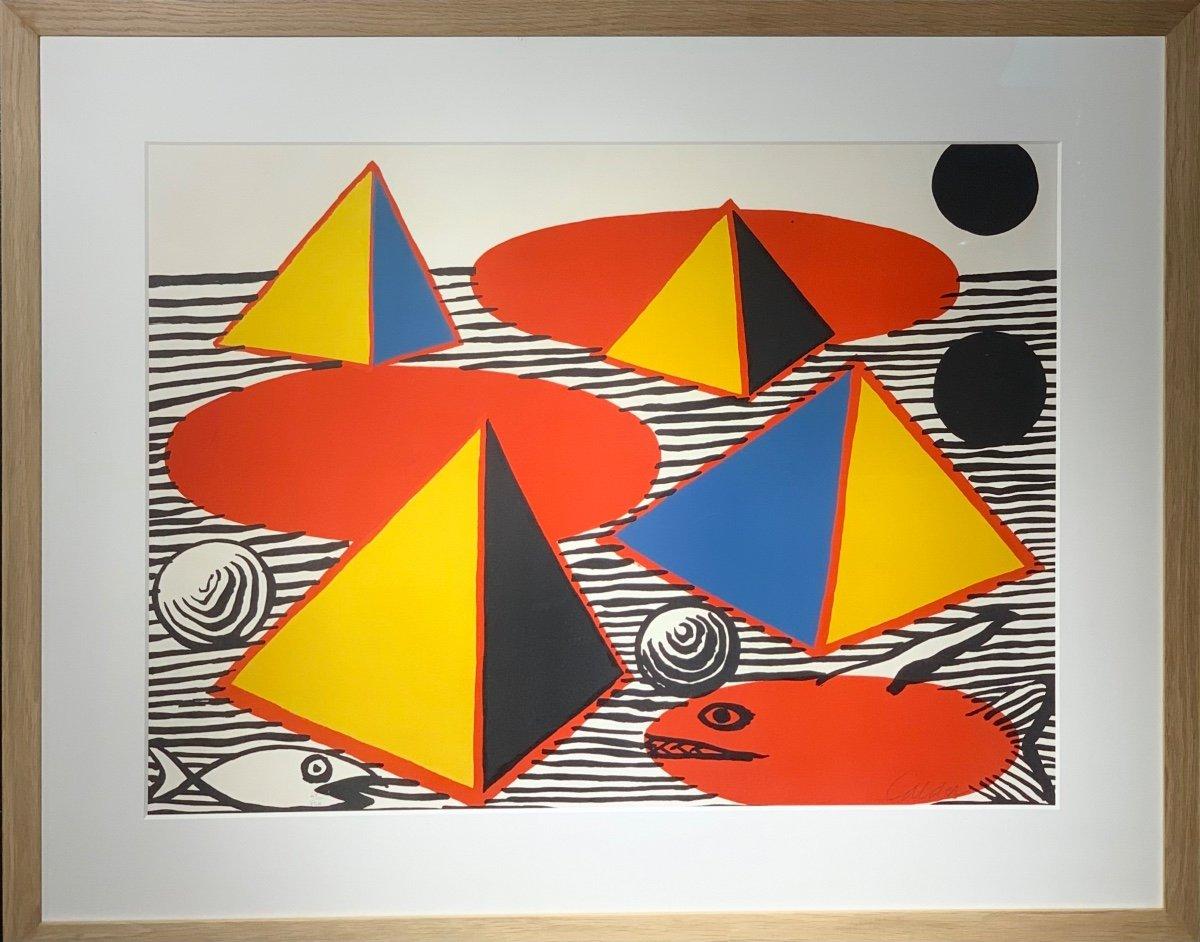 Fish and Pyramids, Original Lithograph Alexander Calder Hand-signed and Numbered