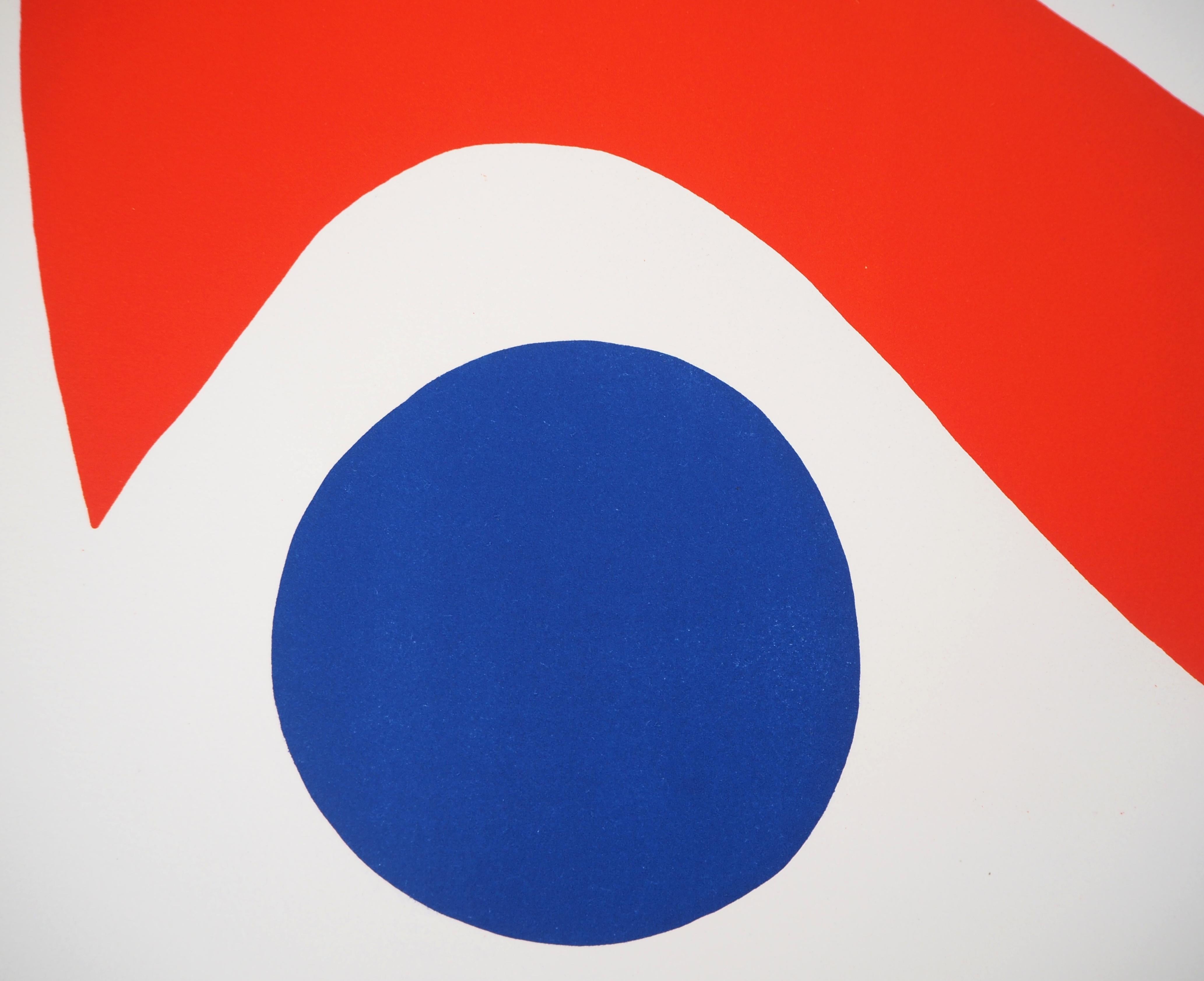 Flying Colors - Blue Balls, 1974 - Original lithograph, Signed - Gray Abstract Print by Alexander Calder