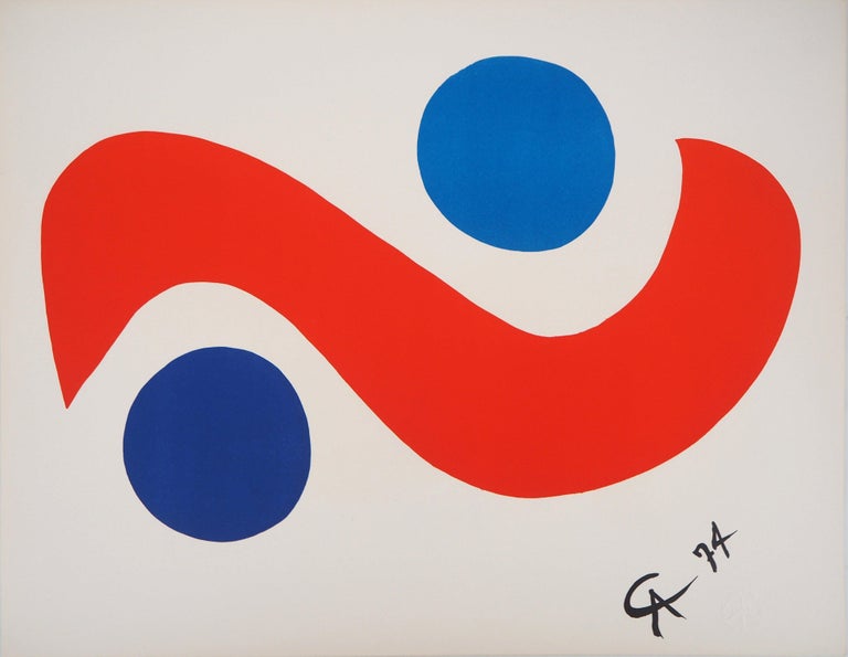 Alexander Calder Abstract Print - Flying Colors - Blue Balls, 1974 - Original lithograph, Signed