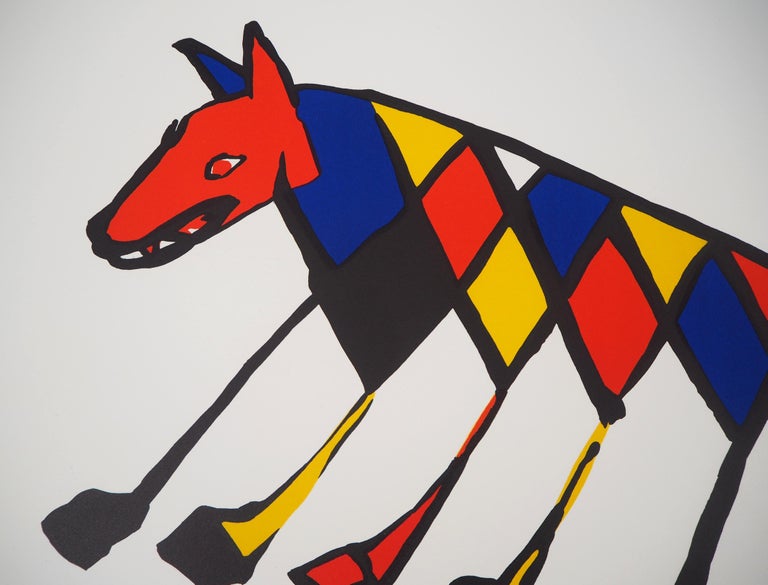 Flying Colors - Wild Animal, 1974 - Original lithograph, Signed - Gray Animal Print by Alexander Calder