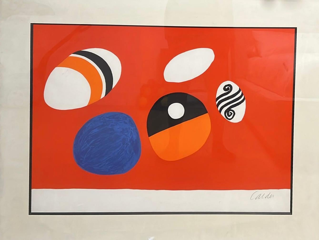 Lithograph in colors

Published by Maeght Éditeur, Paris

Printed by Arte Adrien Maeght, Paris

22 x 29.5 inches

Edition of 75 on Rives, signed and numbered - This one being a proof copy

Framed

Alexander Calder was born in Philadelphia (United