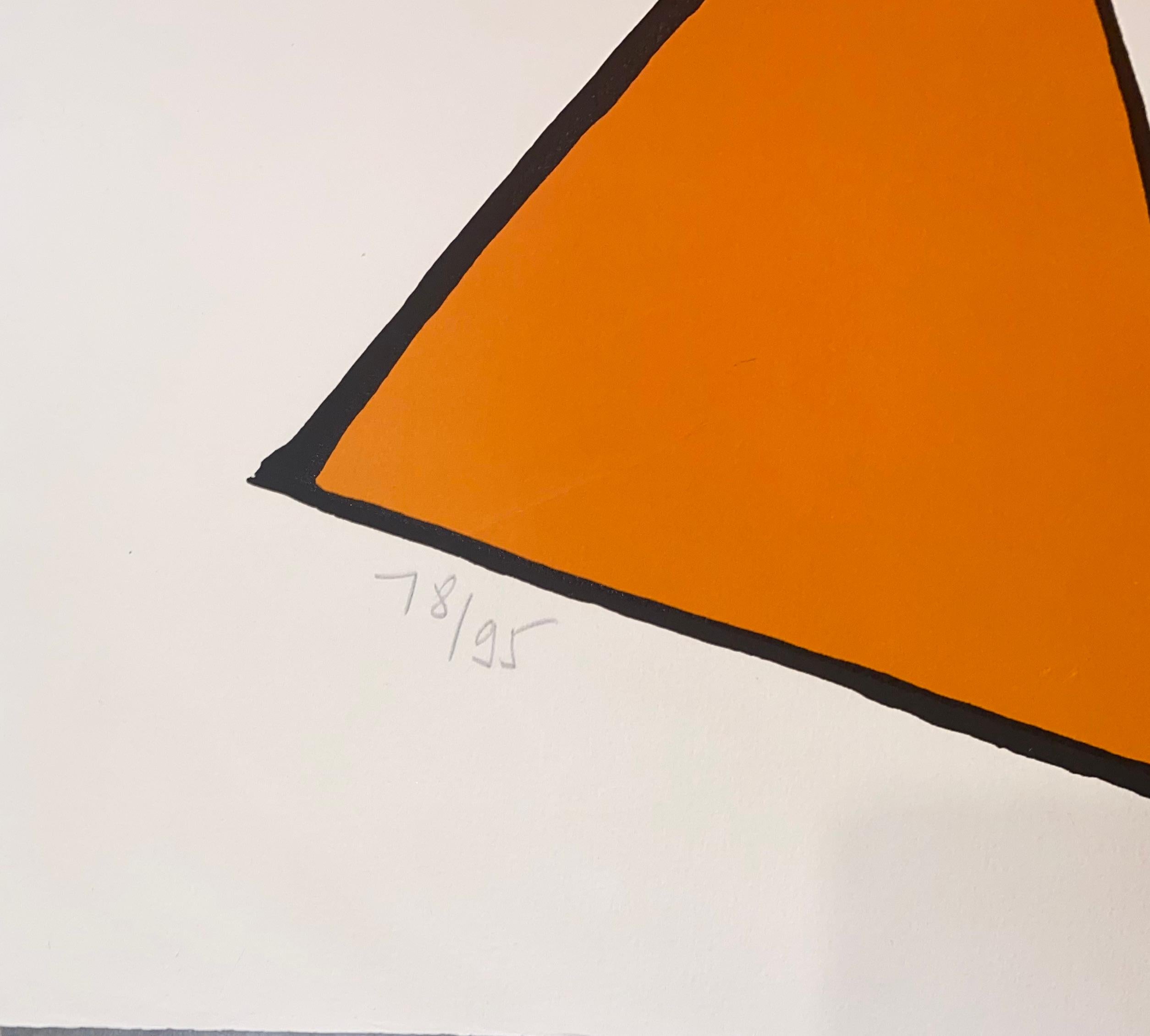 Alexander Calder (American, 1898-1976)
Signed: Calder (Lower, Right)
“Four Great Pyramids”, 1970
Lithograph in Colors on Arches Paper
Sheet Size: 30” x 43”
Numbered: Hand signed and numbered from an edition of 90

This piece is in good condition. It