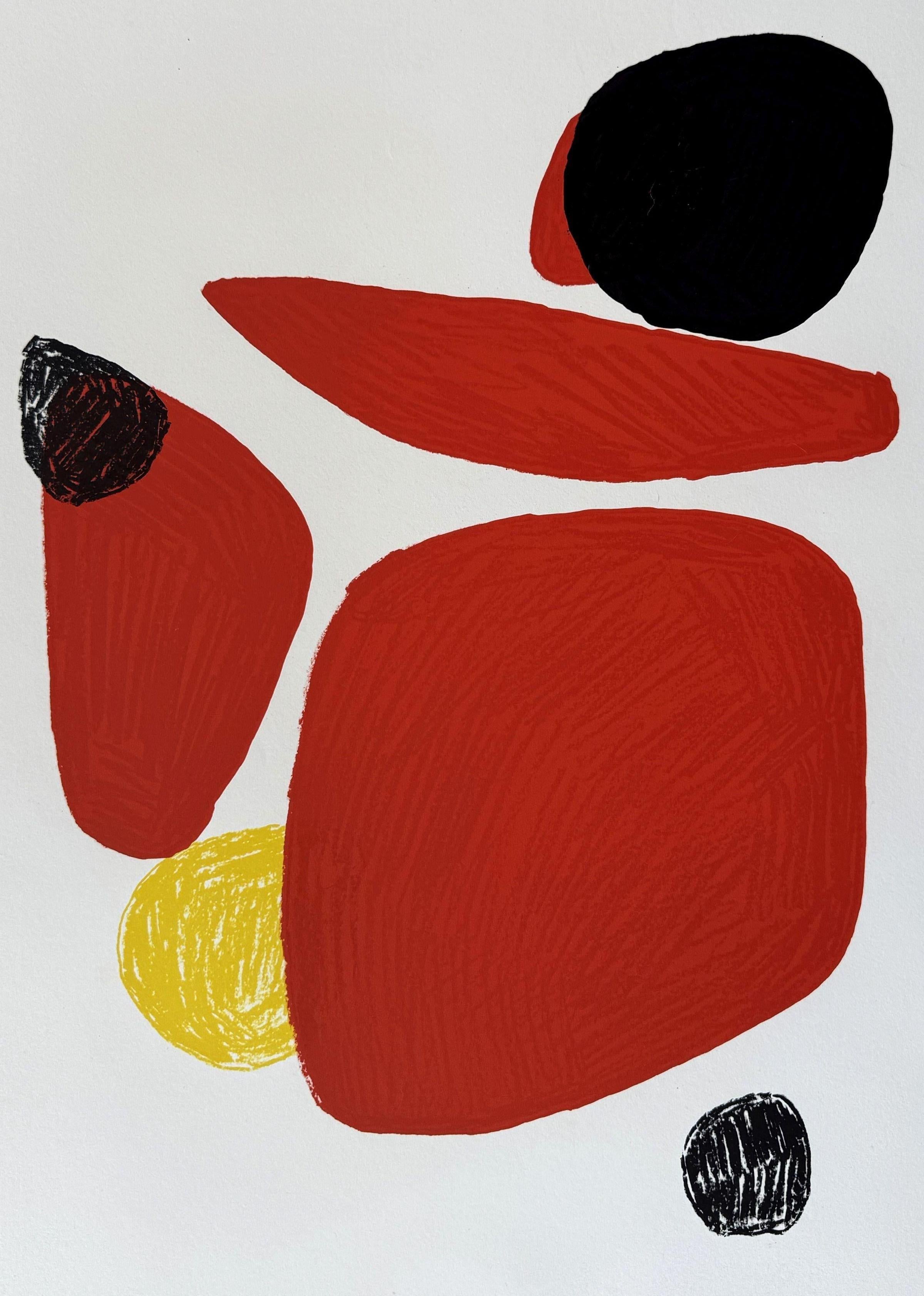 Cuatro rojos, tres negros, uno amarillo - Litografía original - Print de Alexander Calder