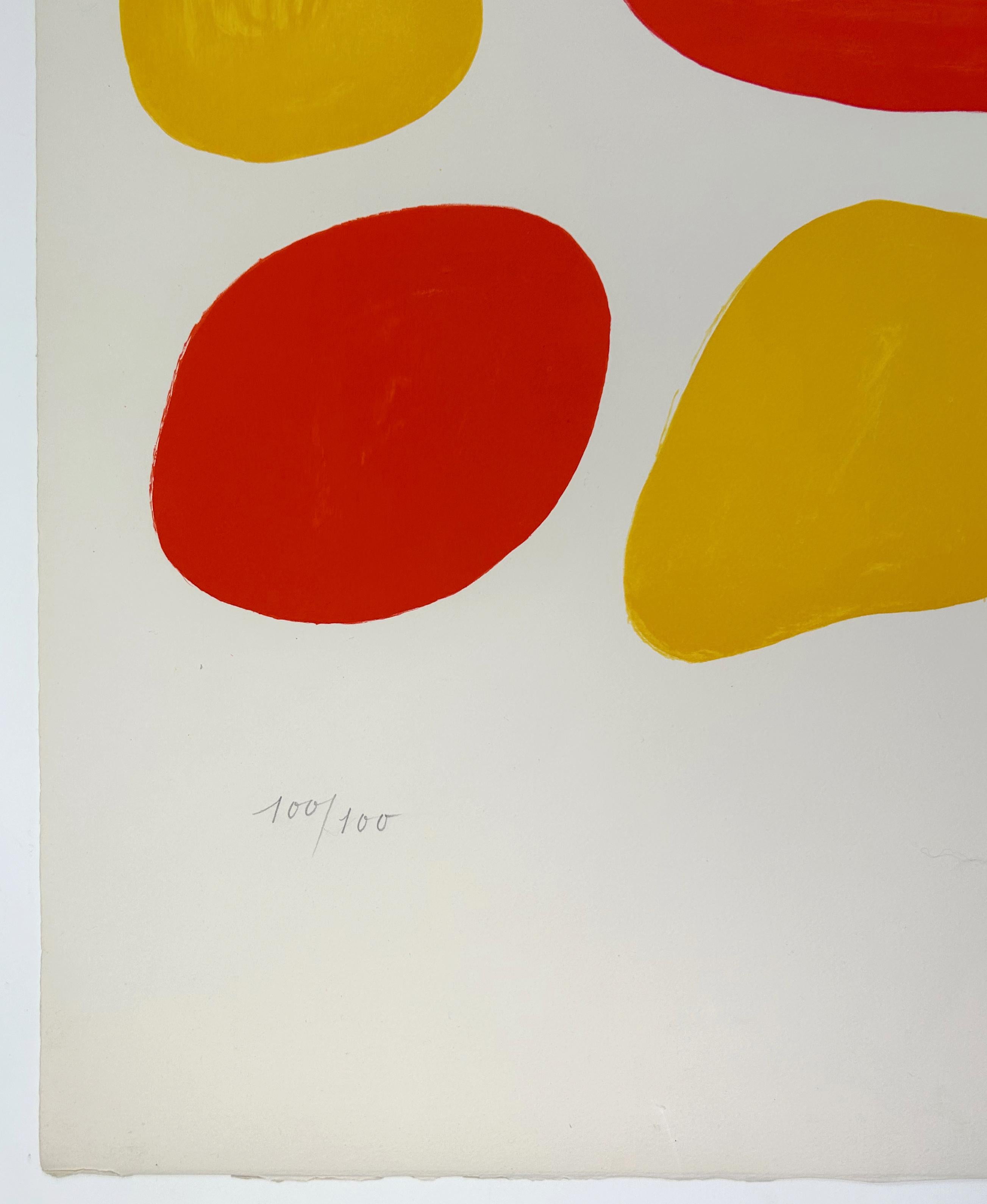 Alexander Calder
Homage to Ben Shahn
Color lithograph on Arches, 1971. 
995x625 mm; 39 1/2x24 1/2 inches (sheet), full margins. 
Signed and numbered 100/100 in pencil, lower margin. 
Printed by Mourlot, Paris. 
Published by Mourlot Atelier, New