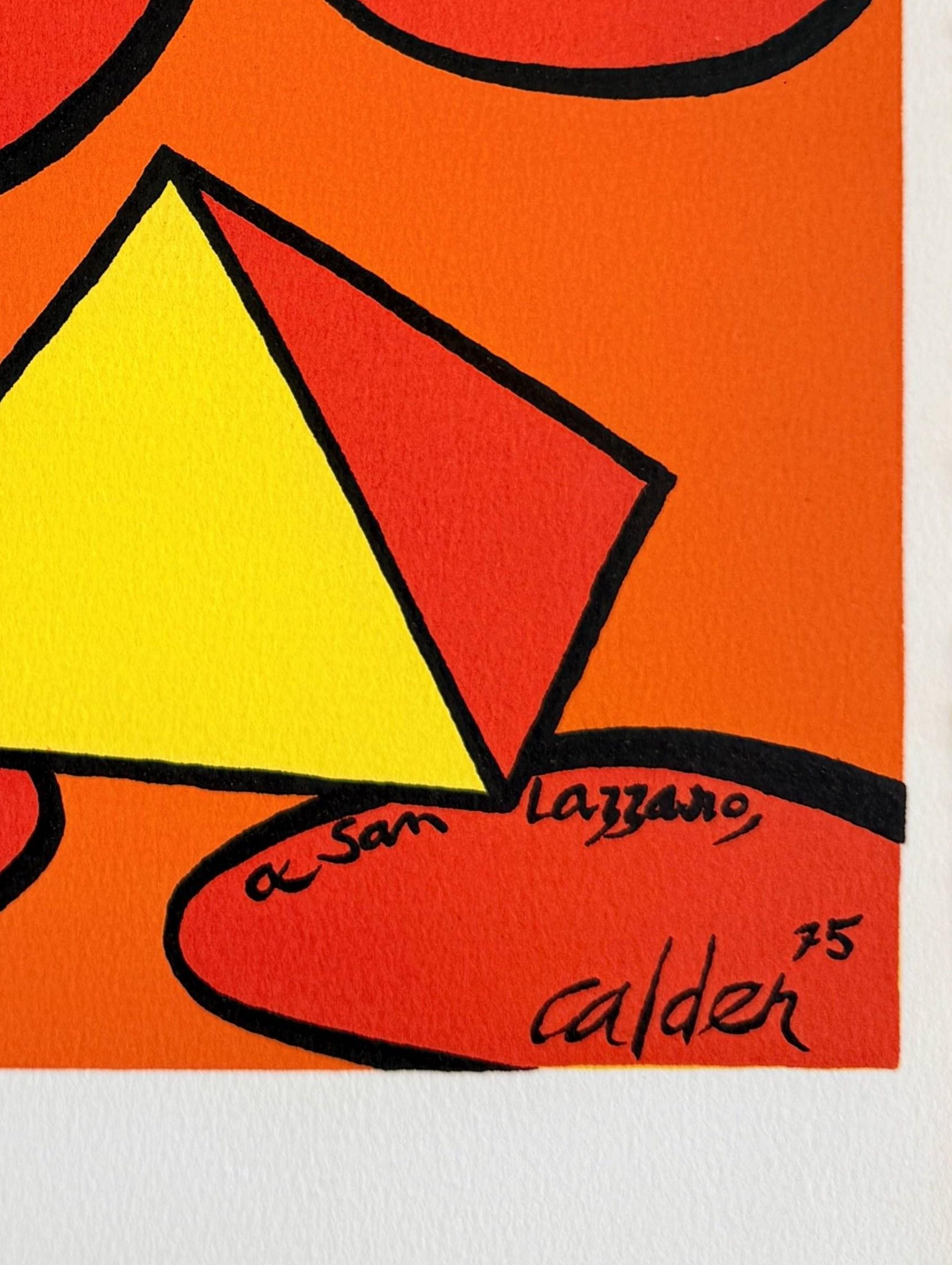 Alexander Calder (1898-1976) - Hommage à San Lazzaro

Lithograph from 1975.

Edition 371/575 (Photocopy of the colophone is included).

Dimensions of work: 31 x 24 cm.

Plate signed.

Each copy of this lithograph includes the original attached page,