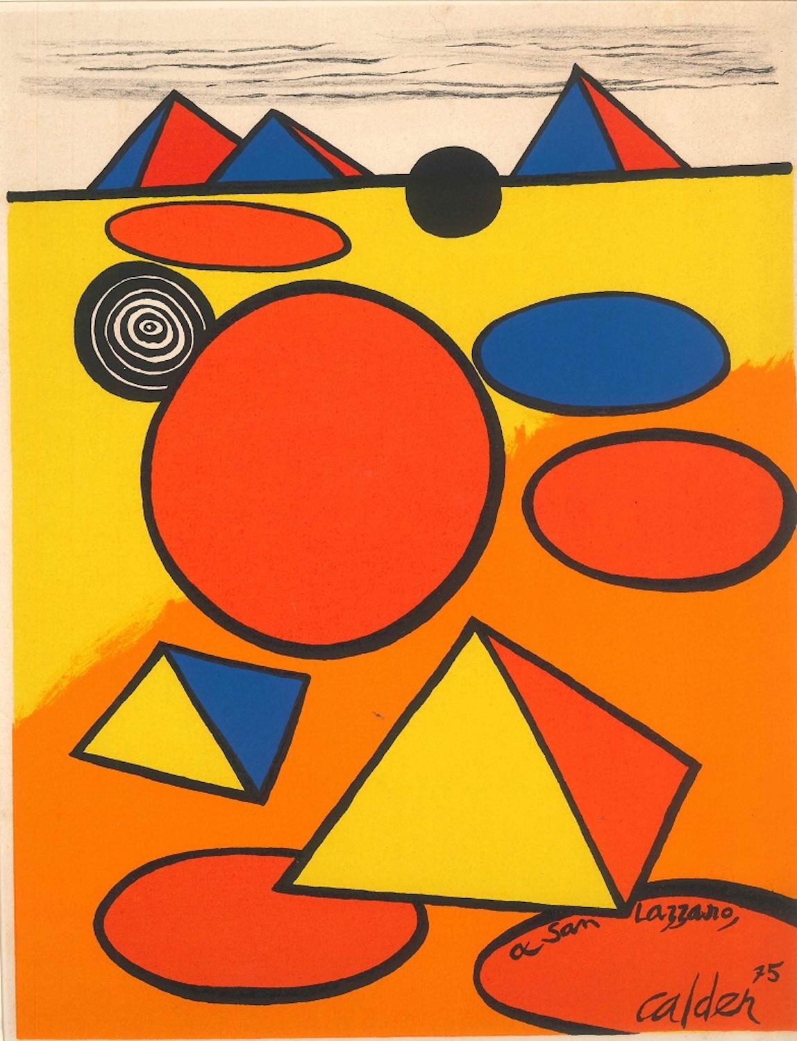 A San Lazzaro or Hommage à San Lazzaro is a wonderful color lithograph realized in 1975 by Alexander Calder.

It is an artist proof, signed and dated on the matrix on the bottom right. Printed in October 1975 in Paris by Arte Adrien Maeght for the