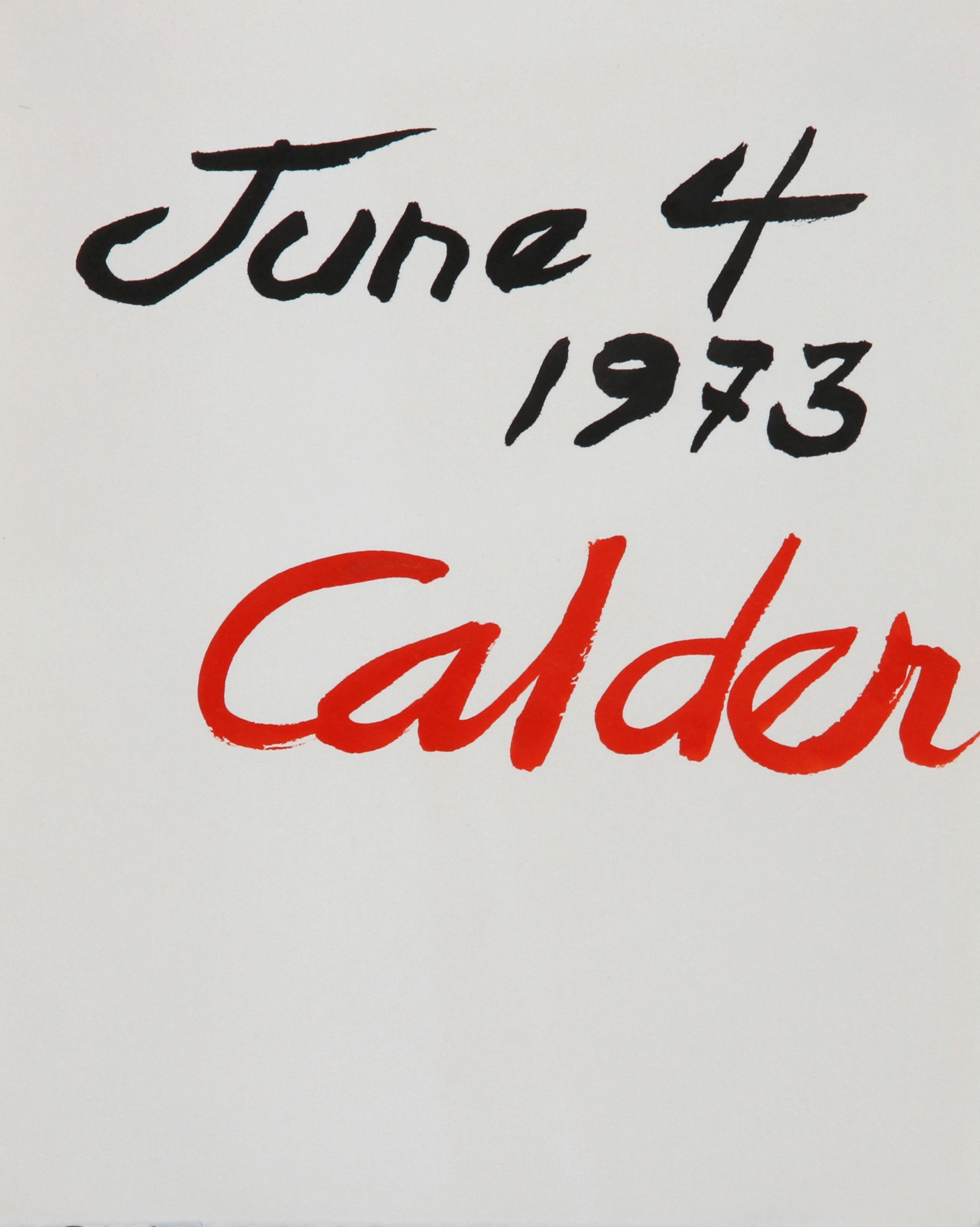 Alexander Calder, American (1898 - 1976) -  June 4th. Year: 1973, Medium: Lithograph, Size: 10 in. x 8 in. (25.4 cm x 20.32 cm) 
