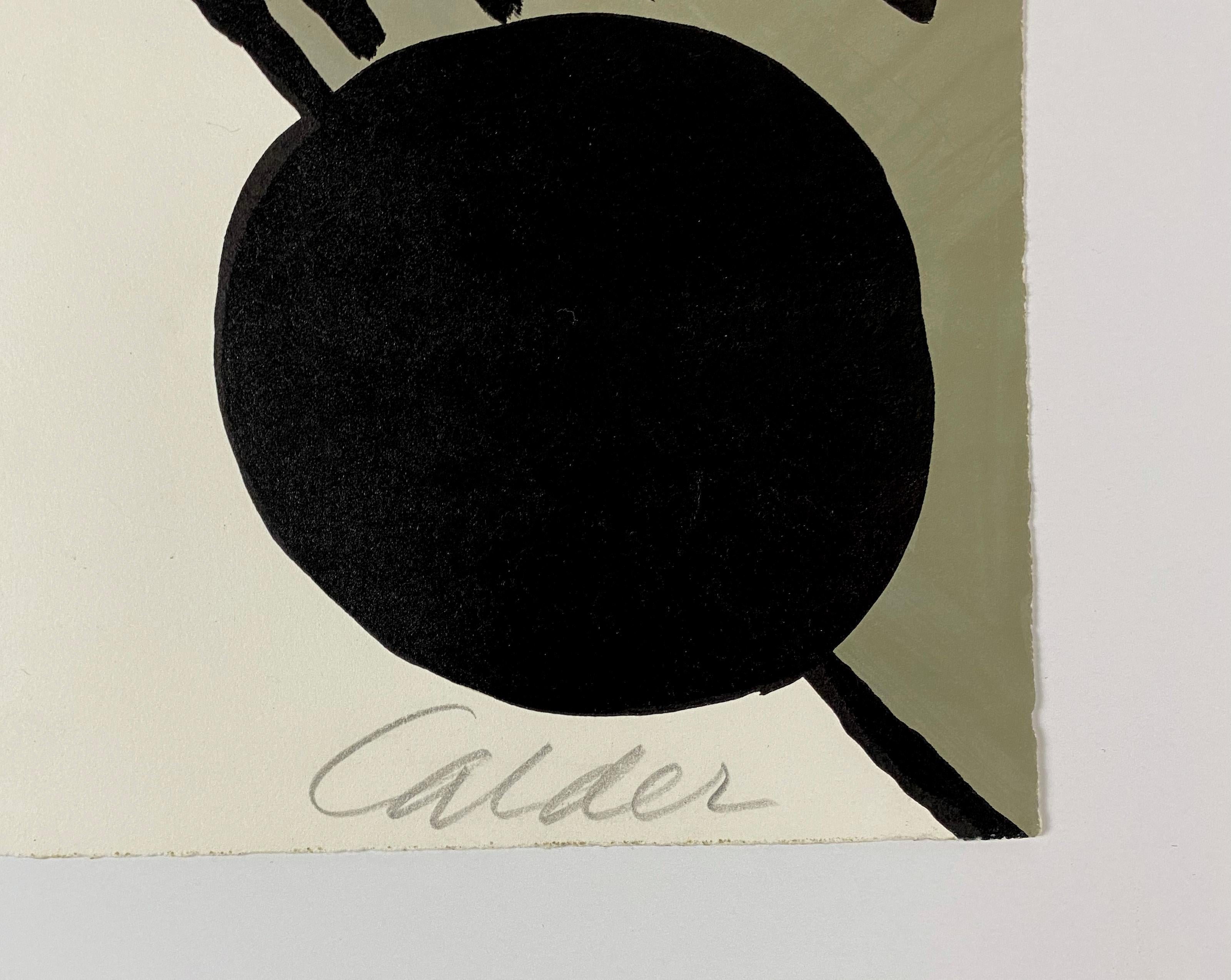 Artist: Alexander Calder
Title: Le Bateau Lavoir (The Laundry Boat)
Year: 1969
Medium: Lithograph
Edition: 73/75
Numbered 73/75 in pencil, lower margin   
Signed lower right
Dimensions: 21.75 in x 29.5 in 
Condition: Good


