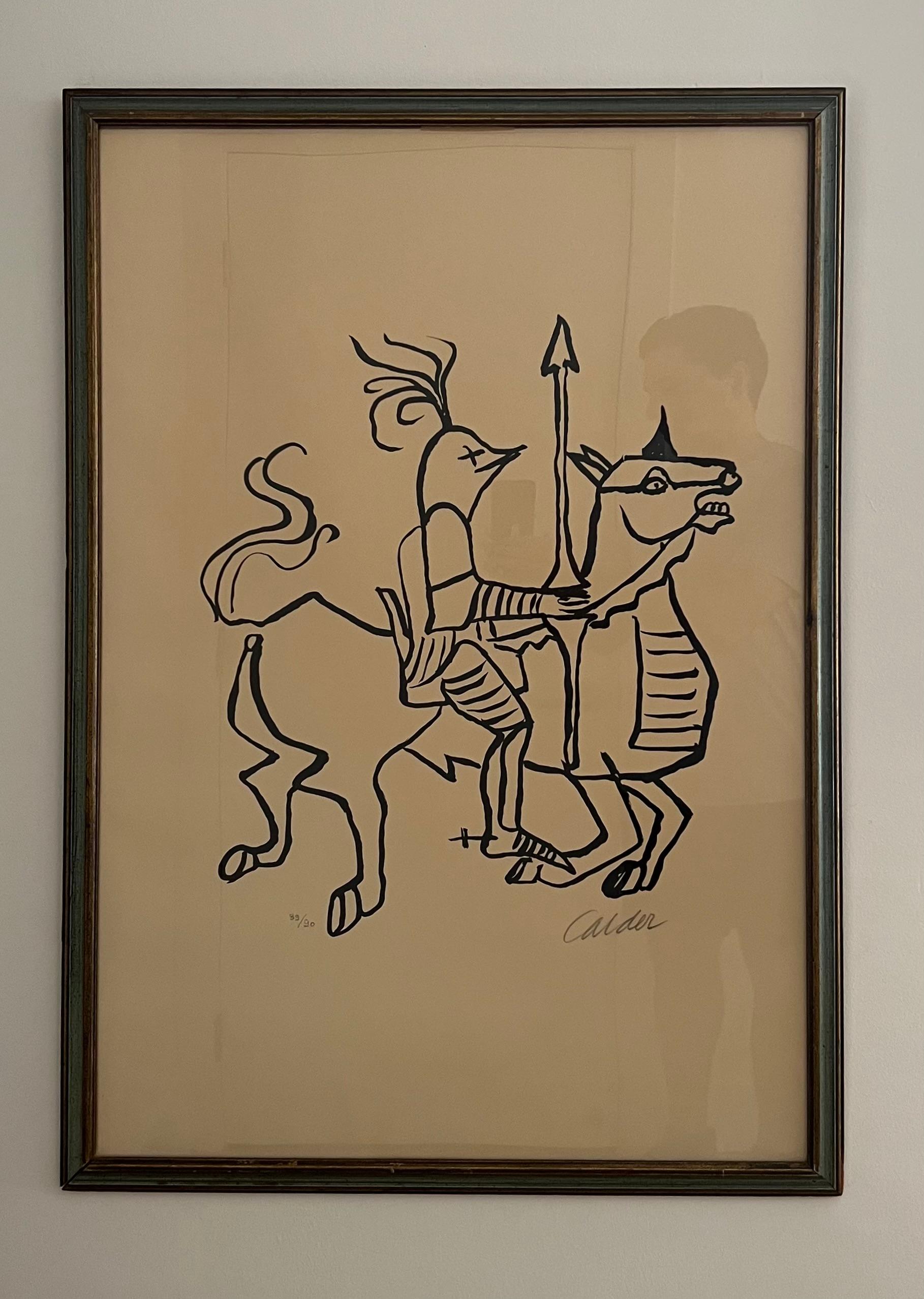 Le Chevalier (Knight), 1968

Lithograph on Chiffon de Mandeure paper

Maeght Editeur, Paris

31.25 x 23.62 inches 

Signed and numbered in pencil, edition of 90 copies 

Framed (not examined out of the frame)

Alexander Calder was born in