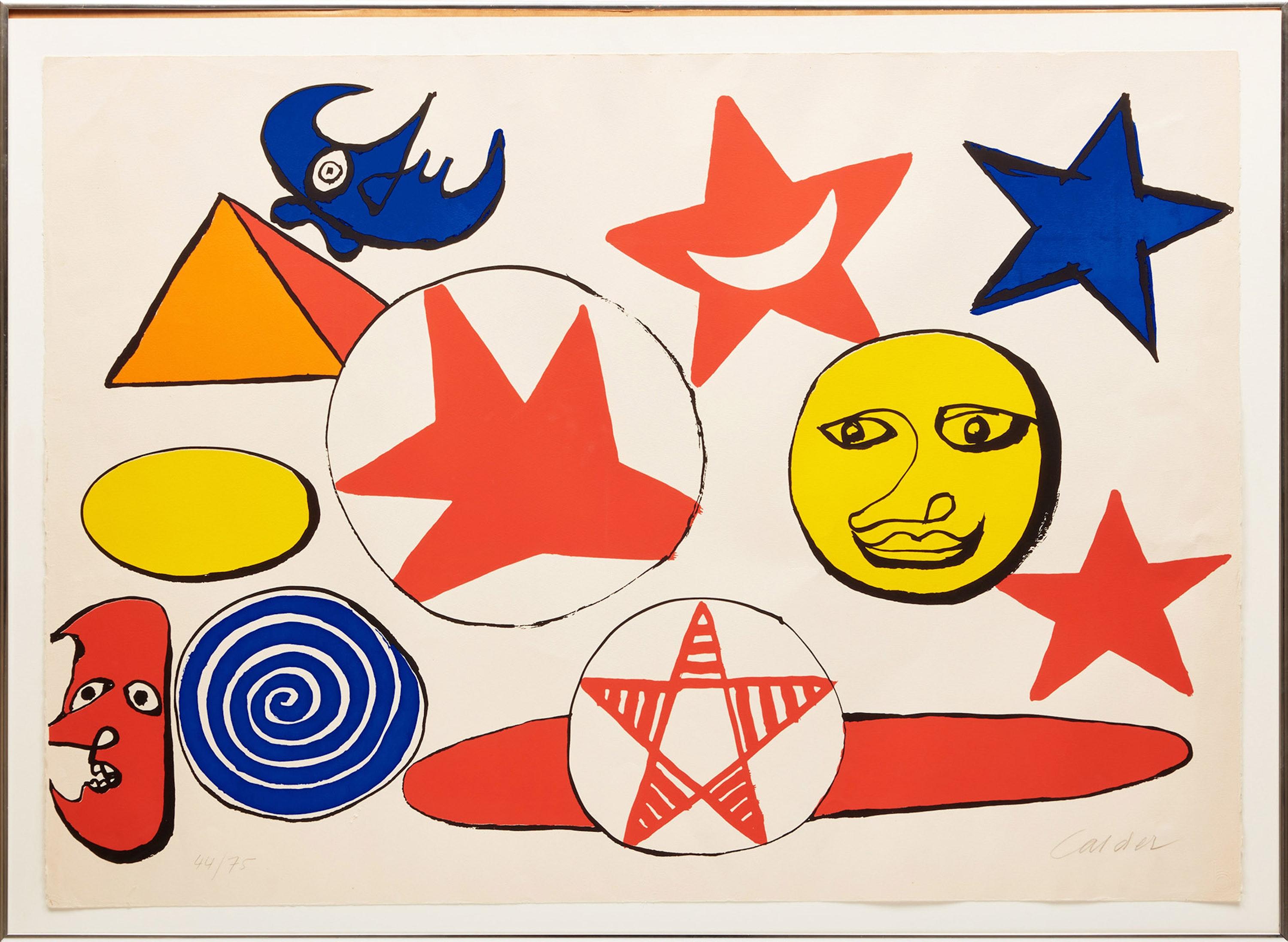 Lithograph in colors on Arches paper
Published by George J. Goodstadt, Inc., Ridgefield, Connecticut (with their blindstamp) 
29.5 x 41.3 inches
Signed and numbered in pencil, edition of 75 copies
**Will ship unframed**

Alexander Calder was born in