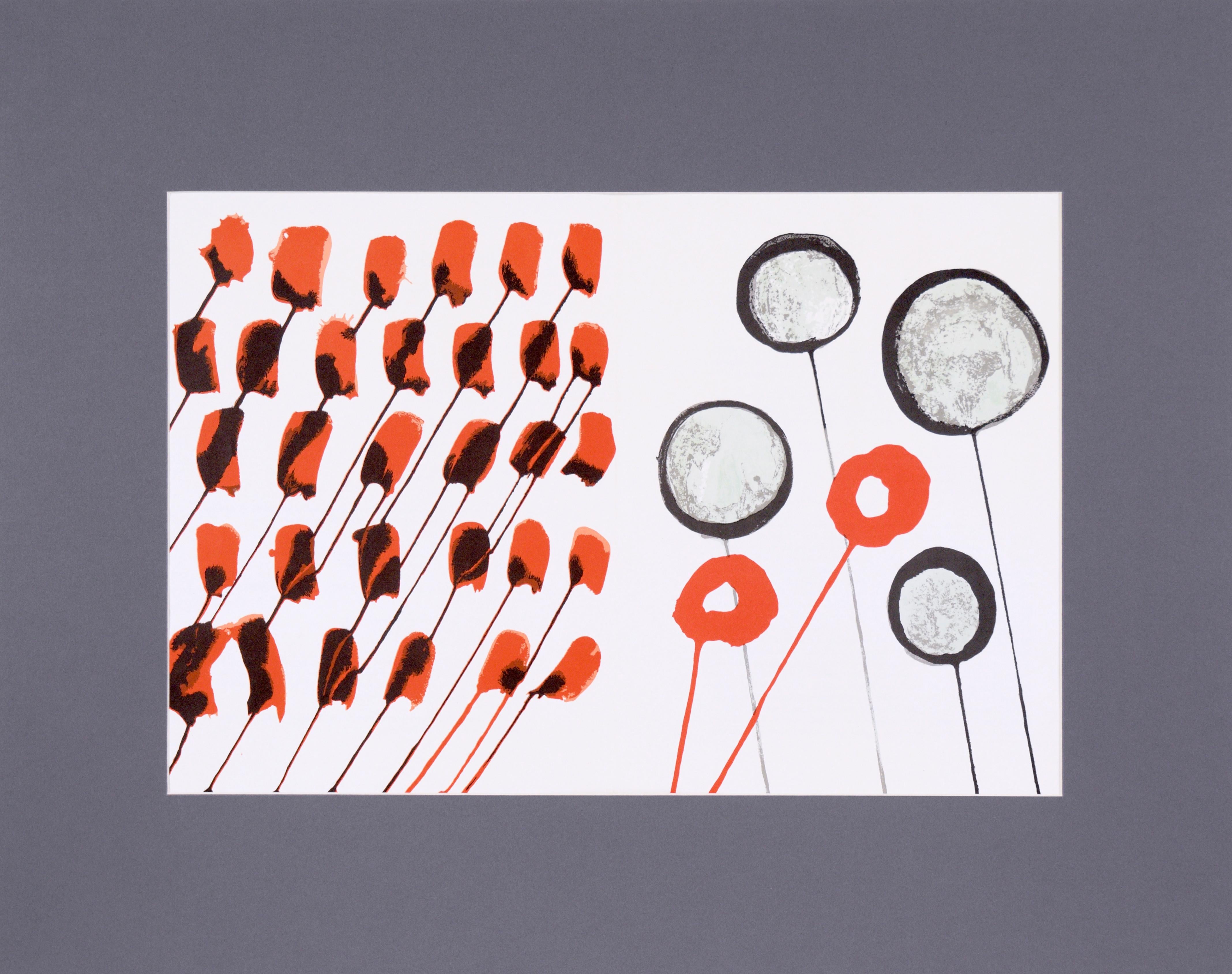 Lithographie du milieu du siècle Derrière le Miroir par Alexander Calder 
Lithographie double page vintage de 1960 d'Alexander Calder, non signée, faisant partie du portfolio "Derriere le Miroir". Publié par : Galerie Maeght, Paris, 1966. N° 156.