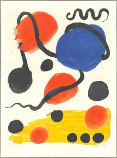 Lithographie abstraite jaune, rouge et bleue de cercles pour l'Atelier Mourlot