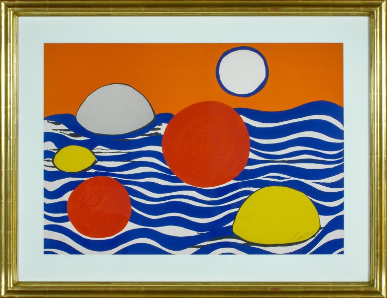 "Orange Ciel" framed lithograph by Alexander Calder. Hand-lettered EA on front lower left corner. Hand-signed Calder on front lower right corner. From edition of 100.
