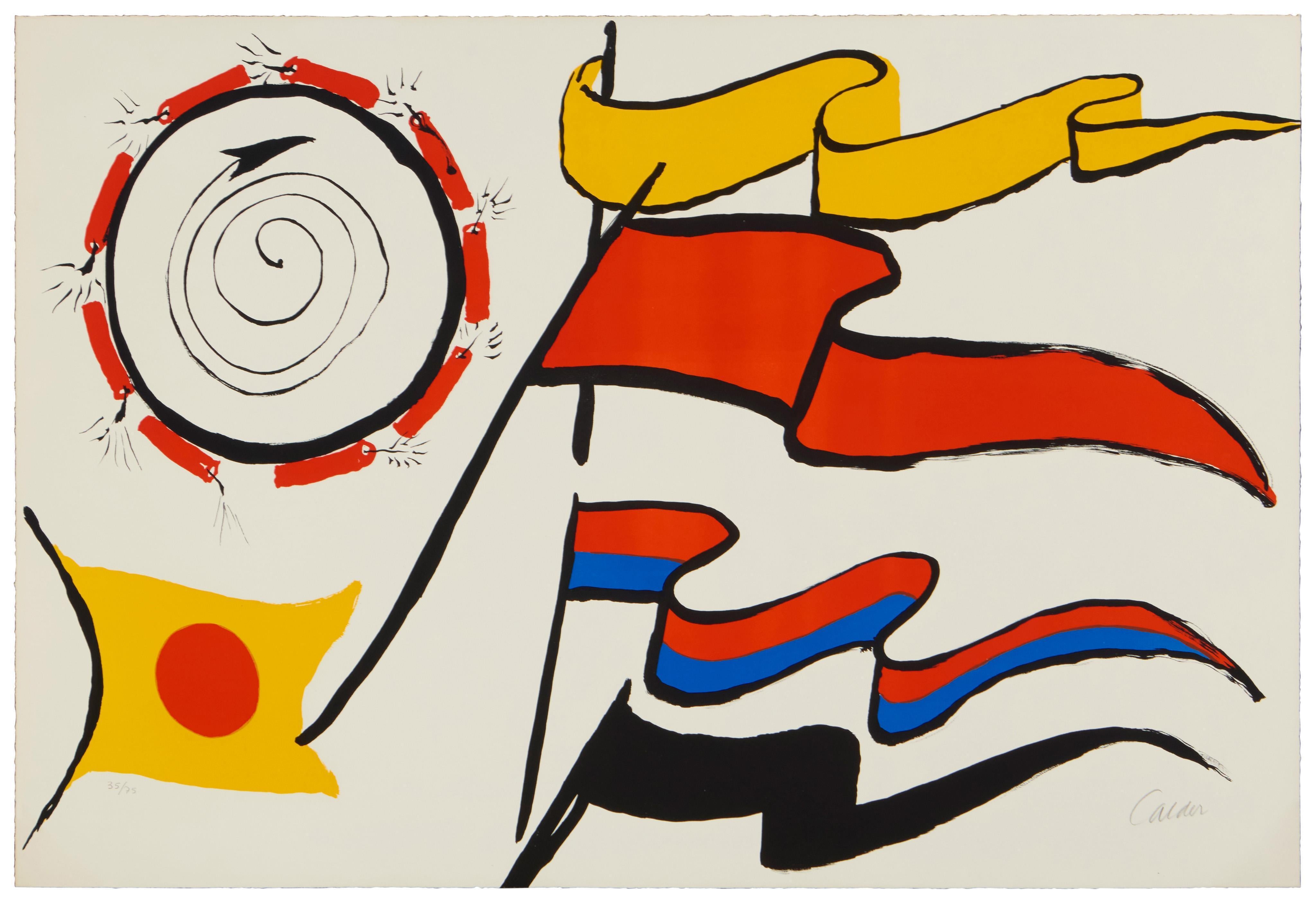 Signed Oriflammes Lithograph Print, Abstract Style, Edition 35/75